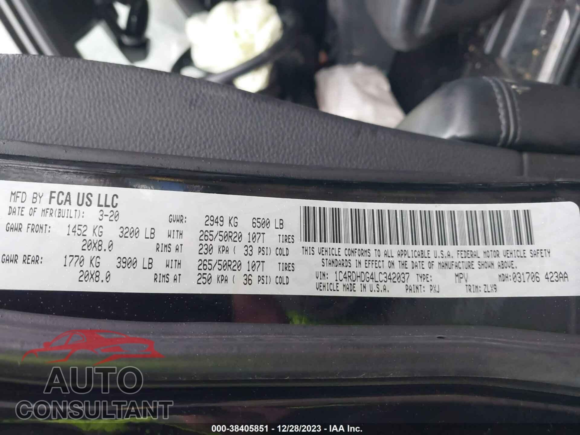 DODGE DURANGO 2020 - 1C4RDHDG4LC342037