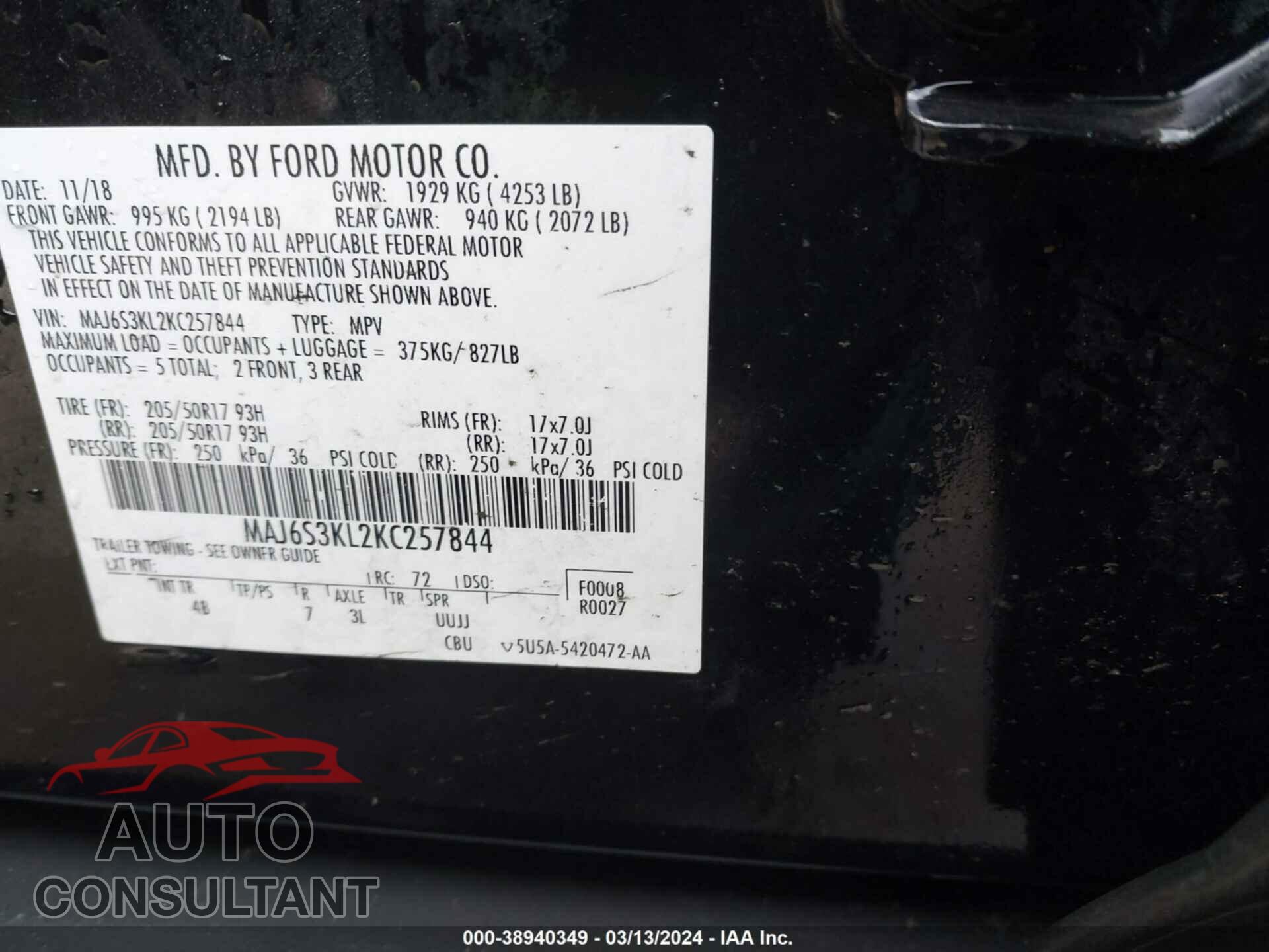 FORD ECOSPORT 2019 - MAJ6S3KL2KC257844