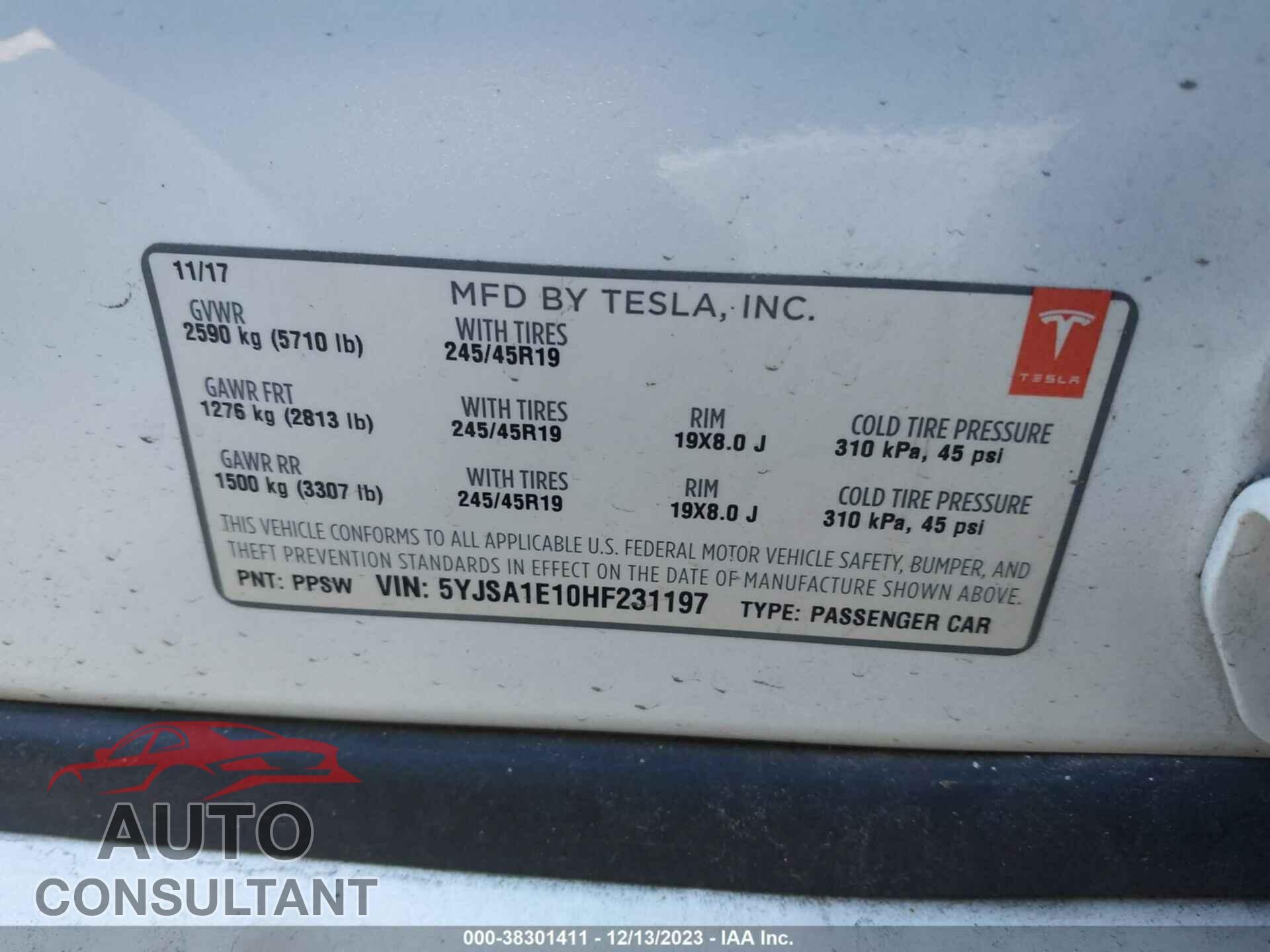 TESLA MODEL S 2017 - 5YJSA1E10HF231197