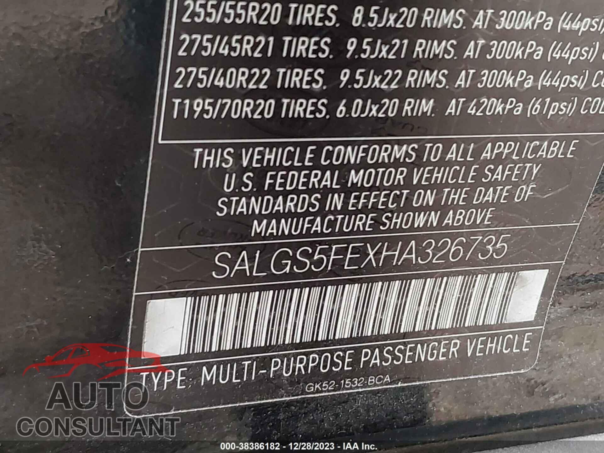 LAND ROVER RANGE ROVER 2017 - SALGS5FEXHA326735