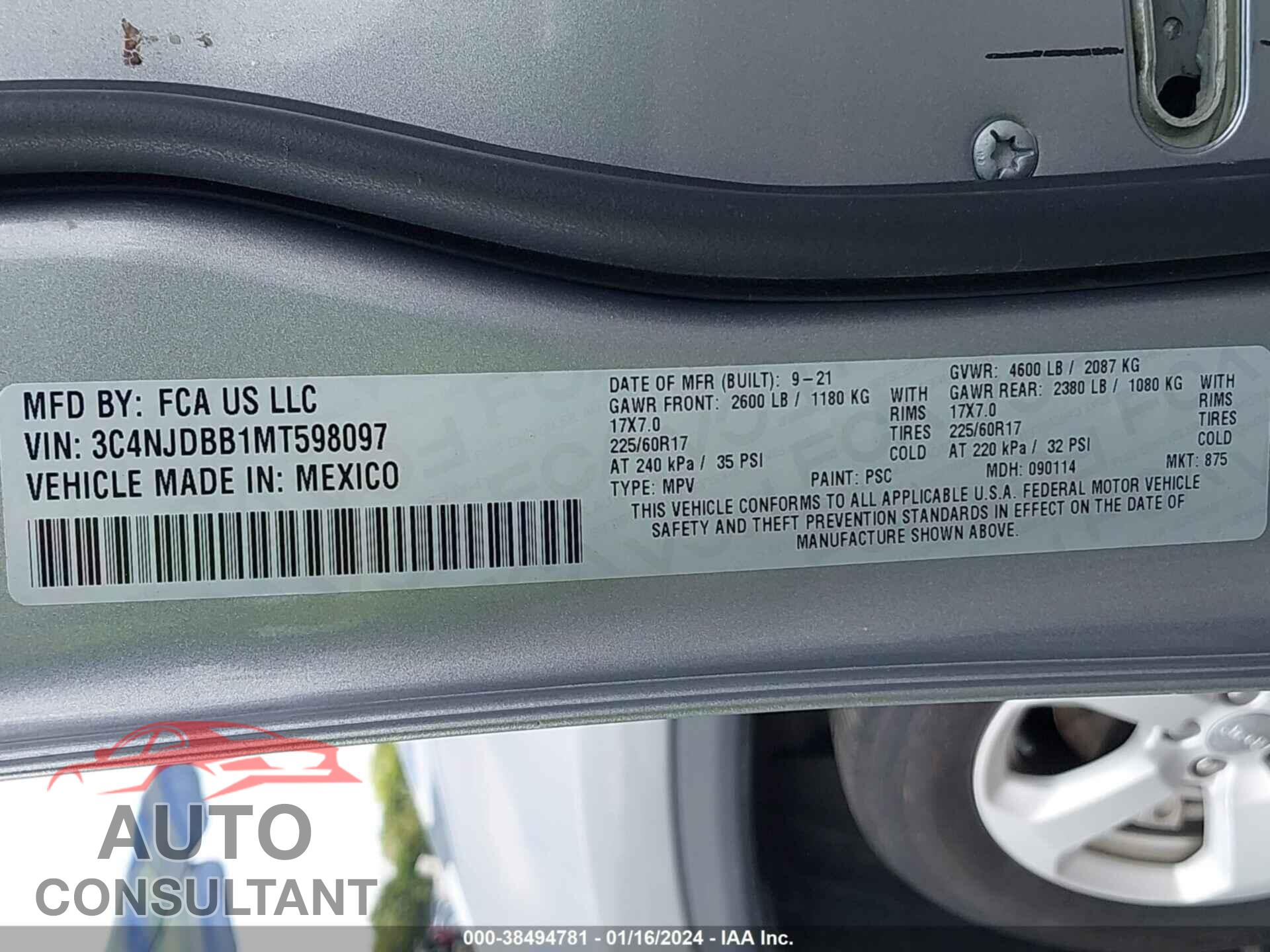 JEEP COMPASS 2021 - 3C4NJDBB1MT598097