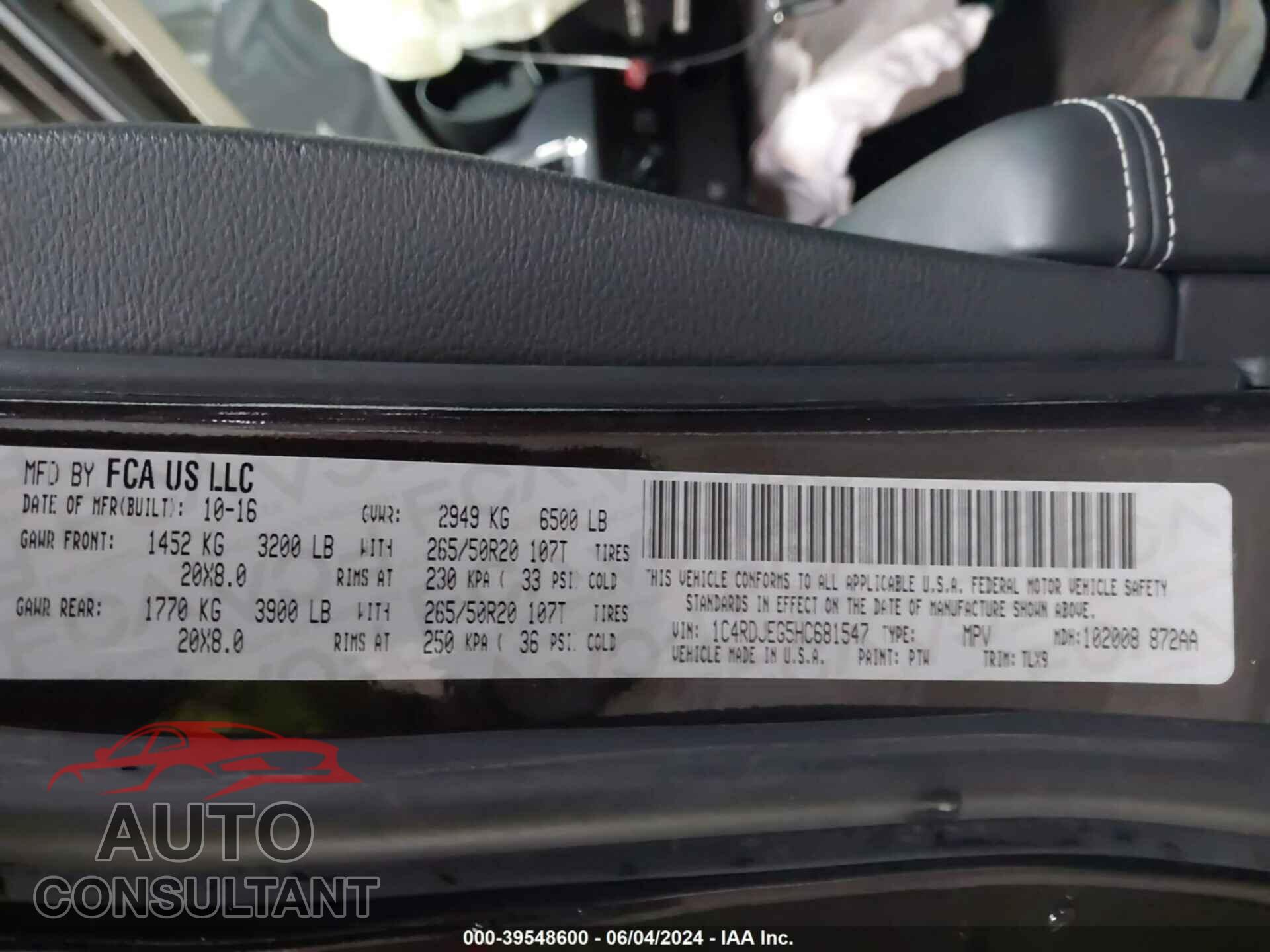DODGE DURANGO 2017 - 1C4RDJEG5HC681547