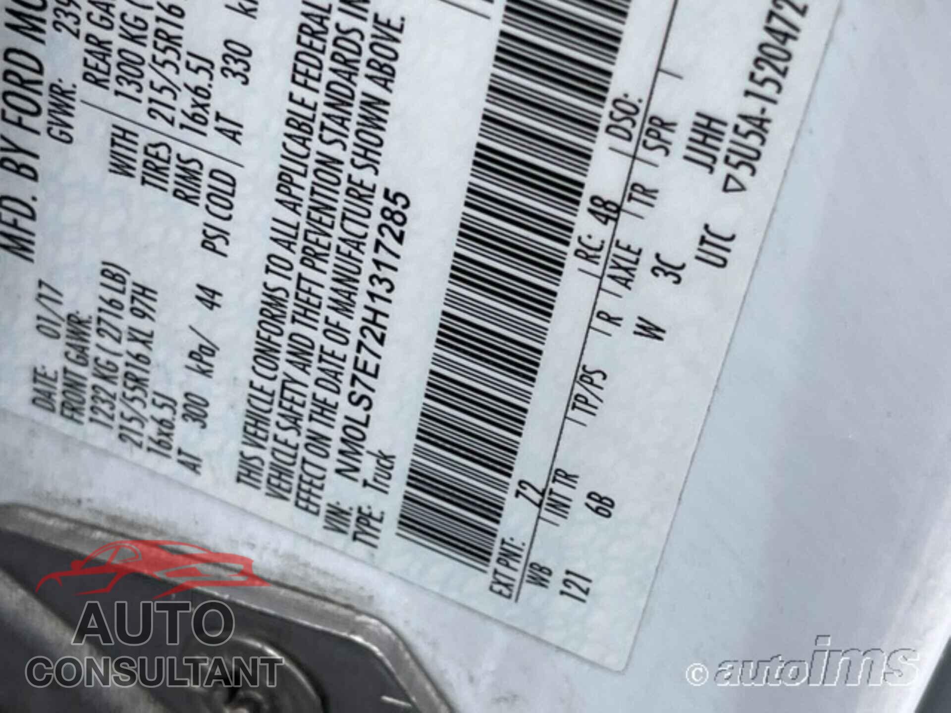 FORD TRANSIT CONNECT 2017 - NM0LS7E72H1317285