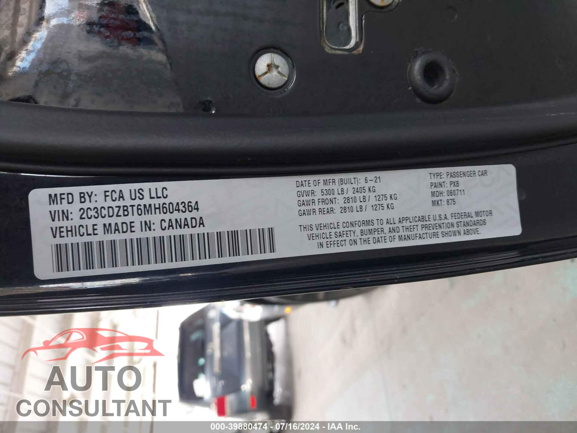 DODGE CHALLENGER 2021 - 2C3CDZBT6MH604364