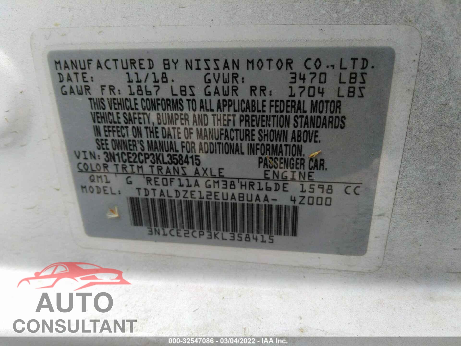 NISSAN VERSA NOTE 2019 - 3N1CE2CP3KL358415