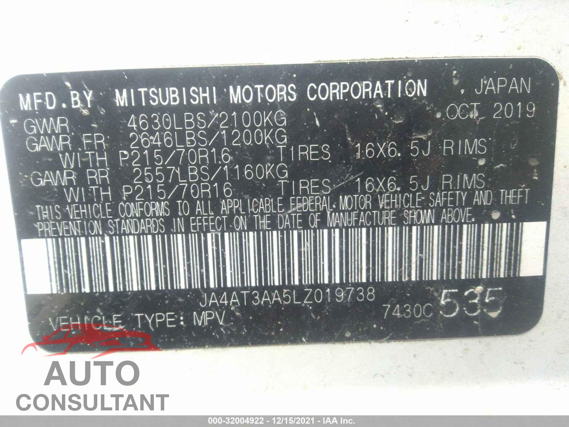 MITSUBISHI ECLIPSE CROSS 2020 - JA4AT3AA5LZ019738