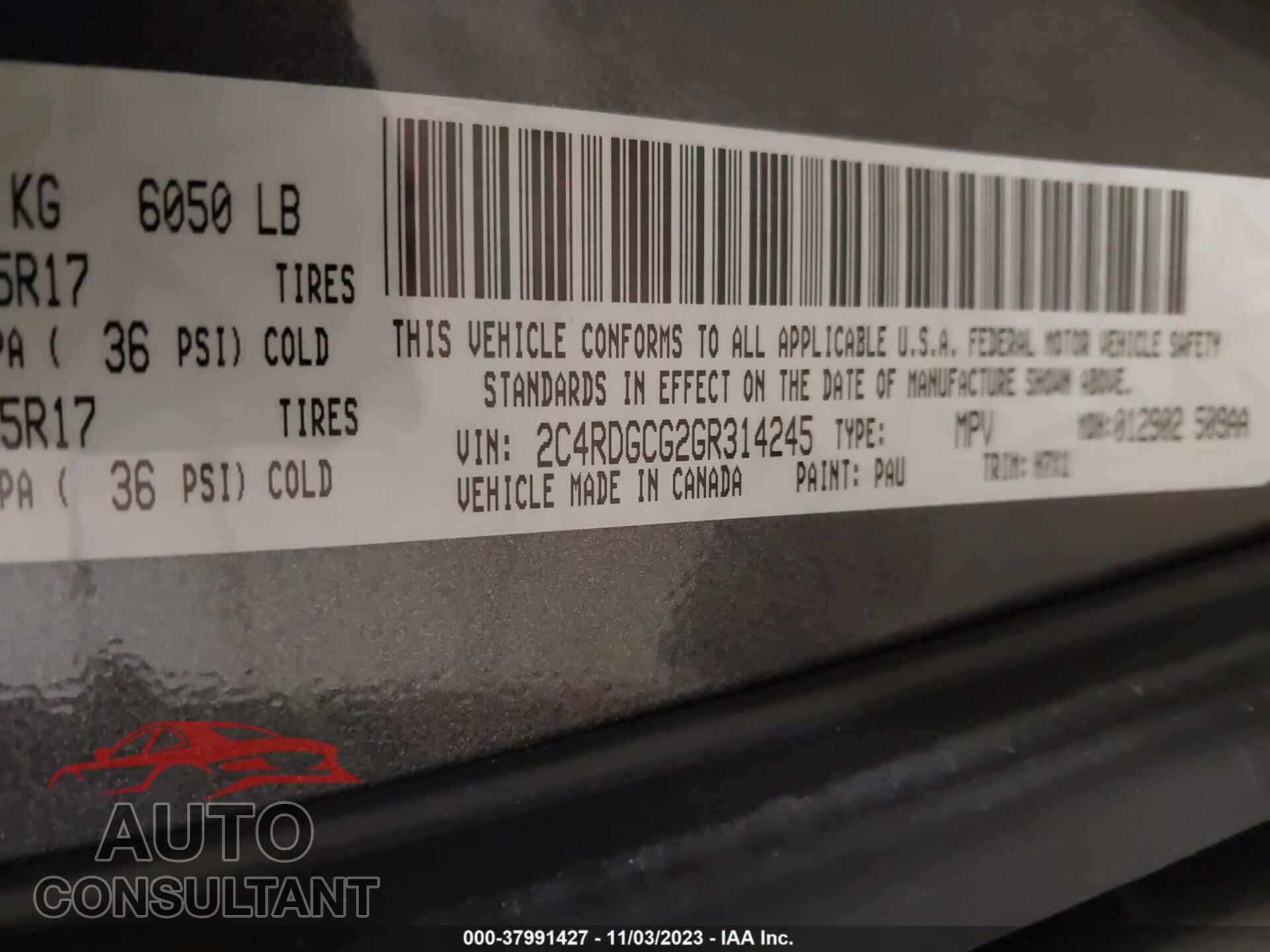 DODGE GRAND CARAVAN 2016 - 2C4RDGCG2GR314245