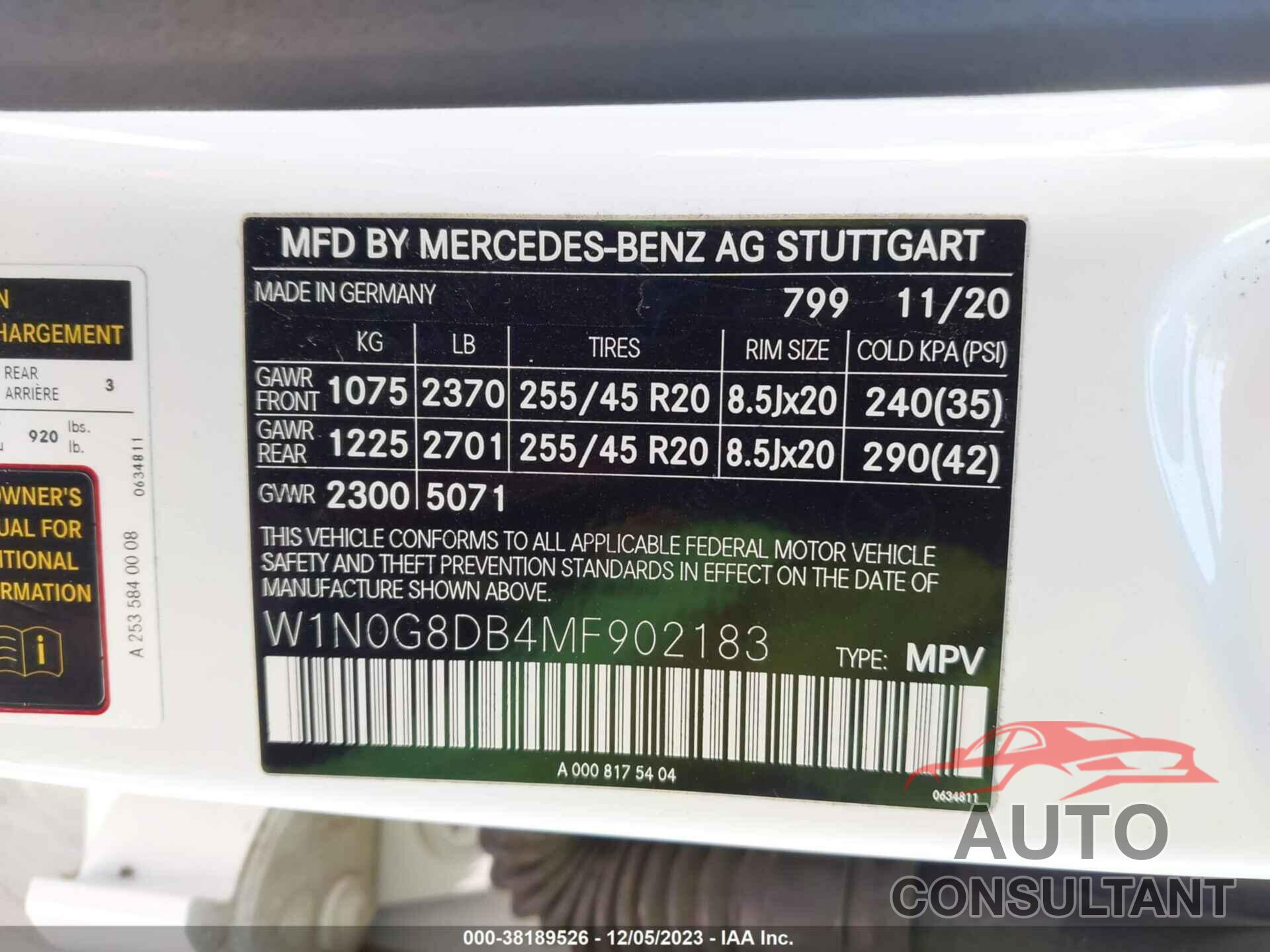 MERCEDES-BENZ GLC 300 2021 - W1N0G8DB4MF902183