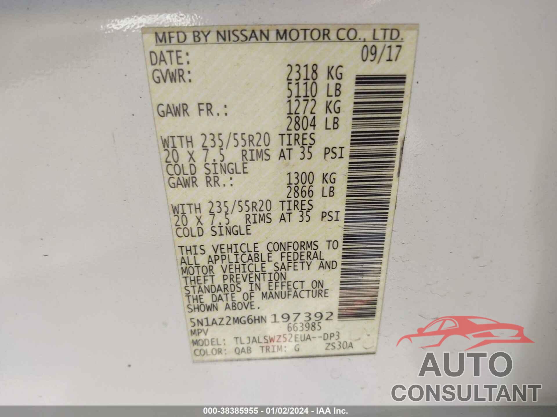 NISSAN MURANO 2017 - 5N1AZ2MG6HN197392