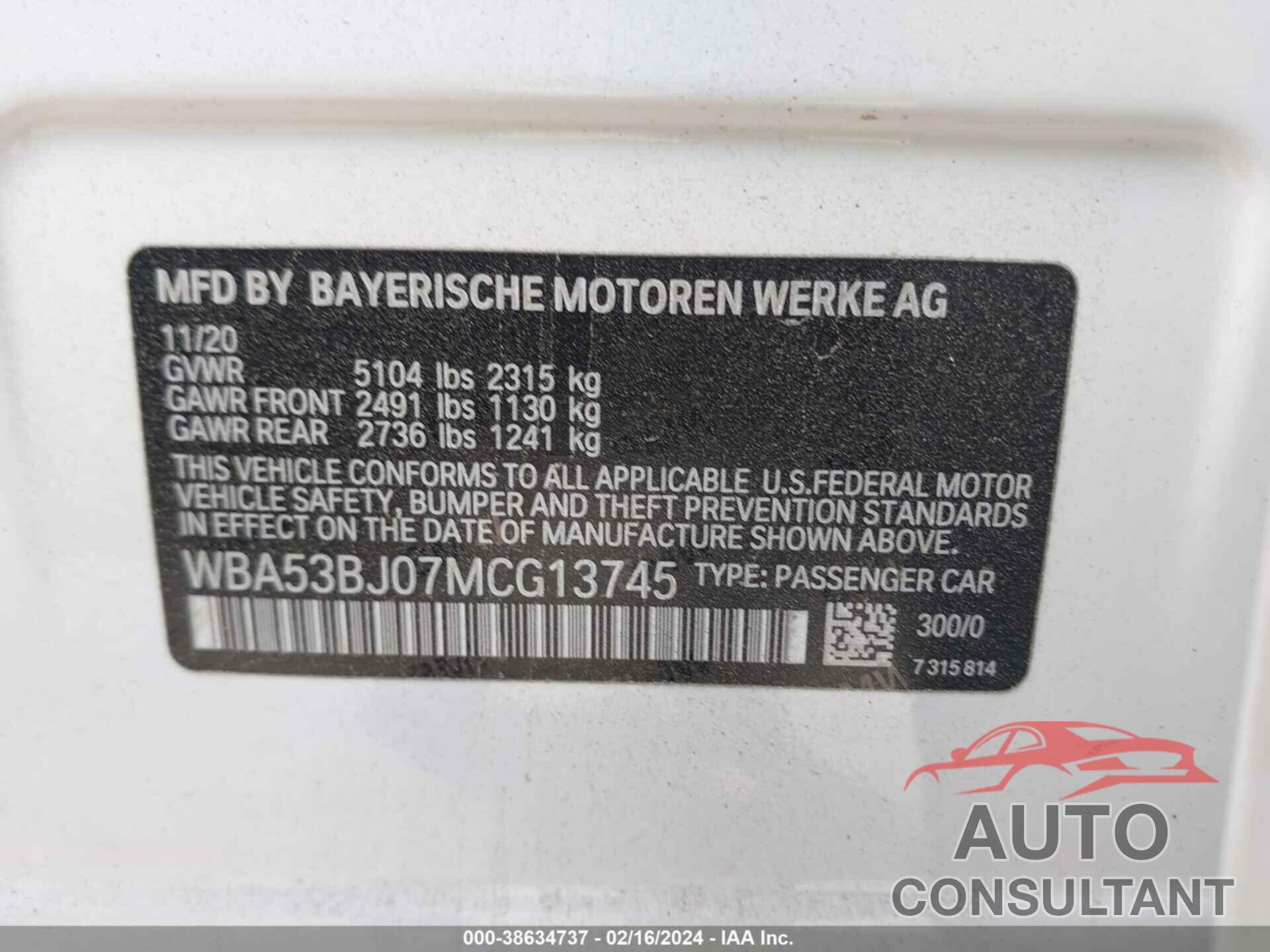 BMW 540I 2021 - WBA53BJ07MCG13745