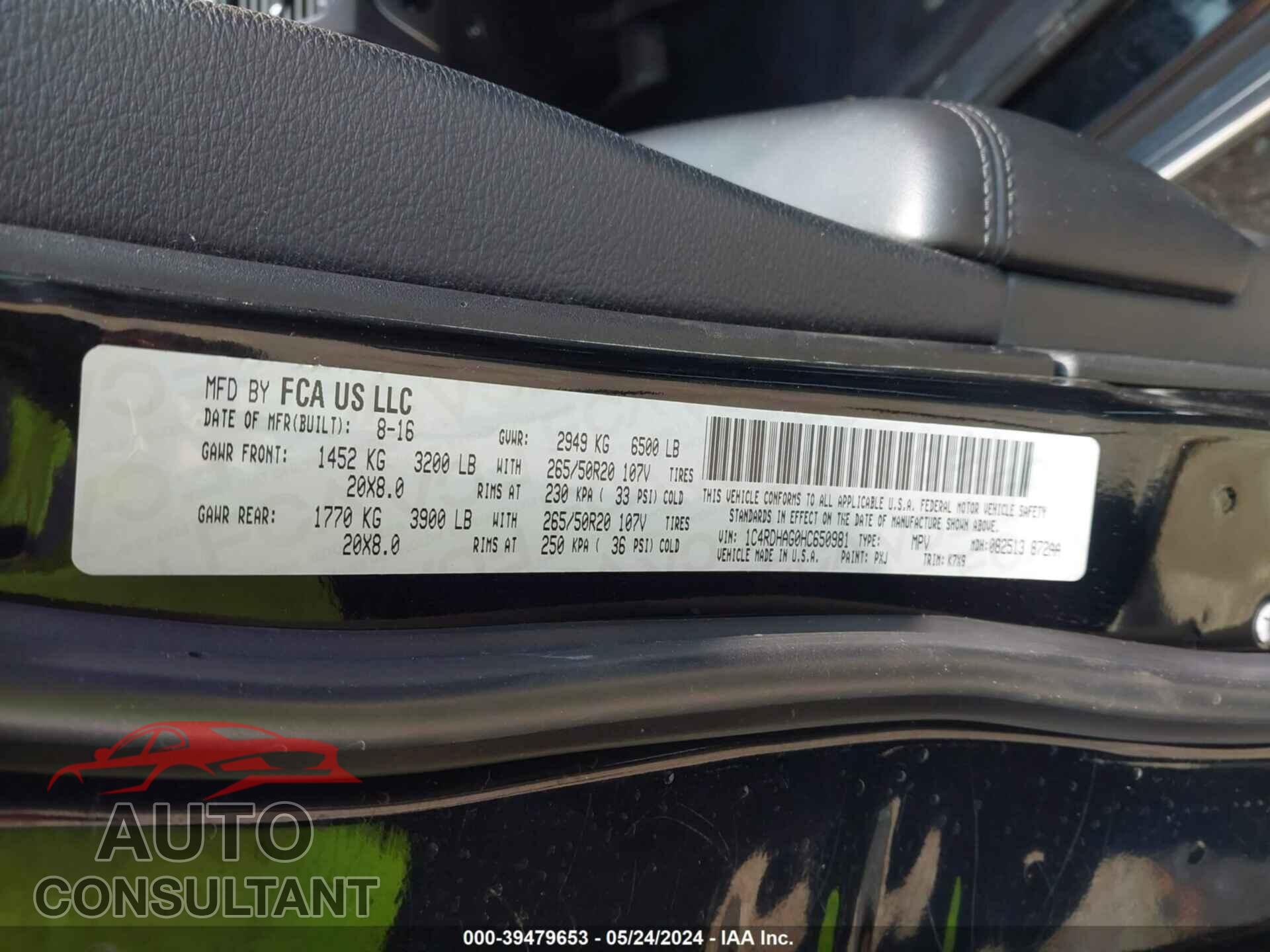 DODGE DURANGO 2017 - 1C4RDHAG0HC650981