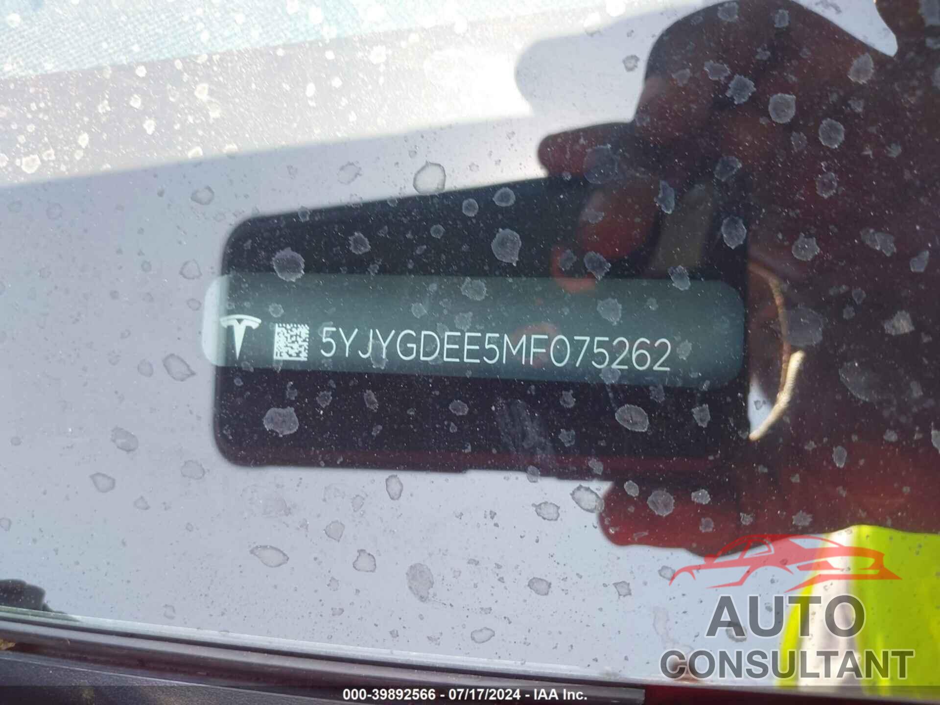 TESLA MODEL Y 2021 - 5YJYGDEE5MF075262