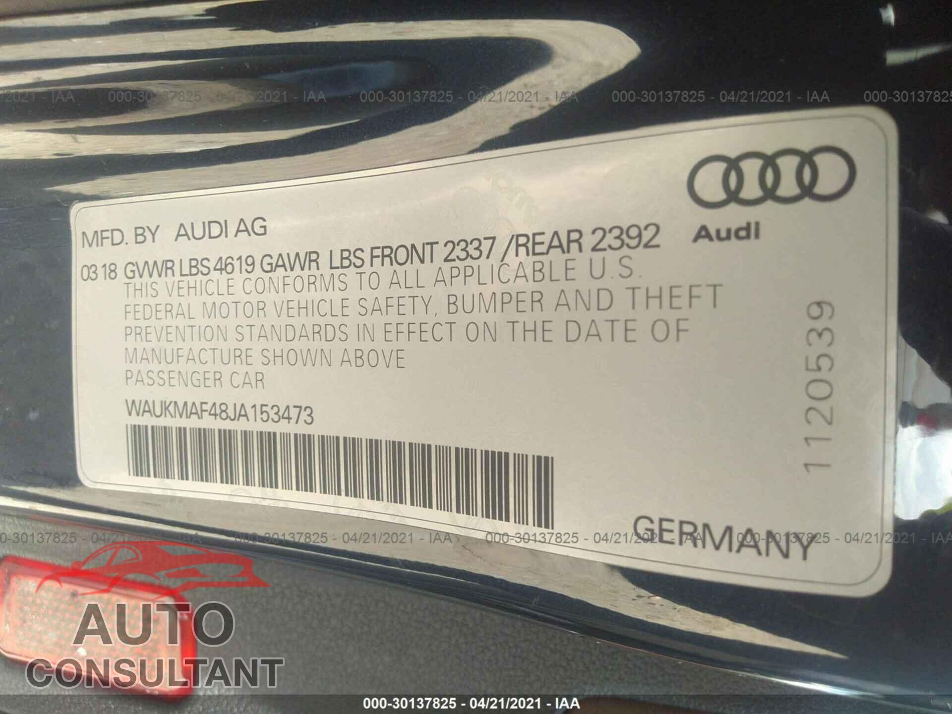 AUDI A4 2018 - WAUKMAF48JA153473