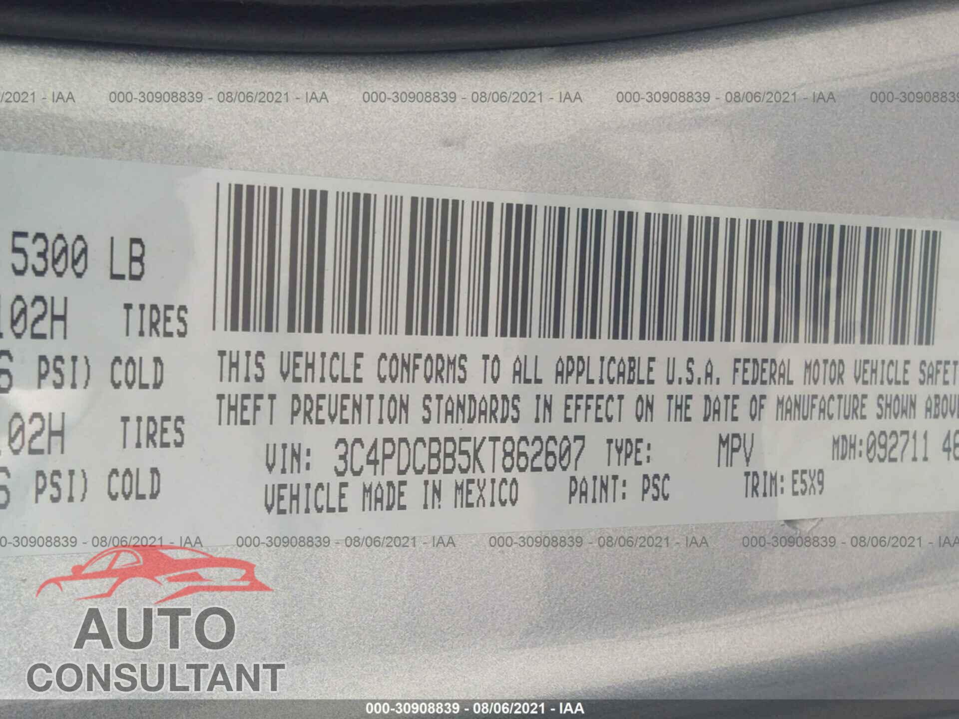 DODGE JOURNEY 2019 - 3C4PDCBB5KT862607