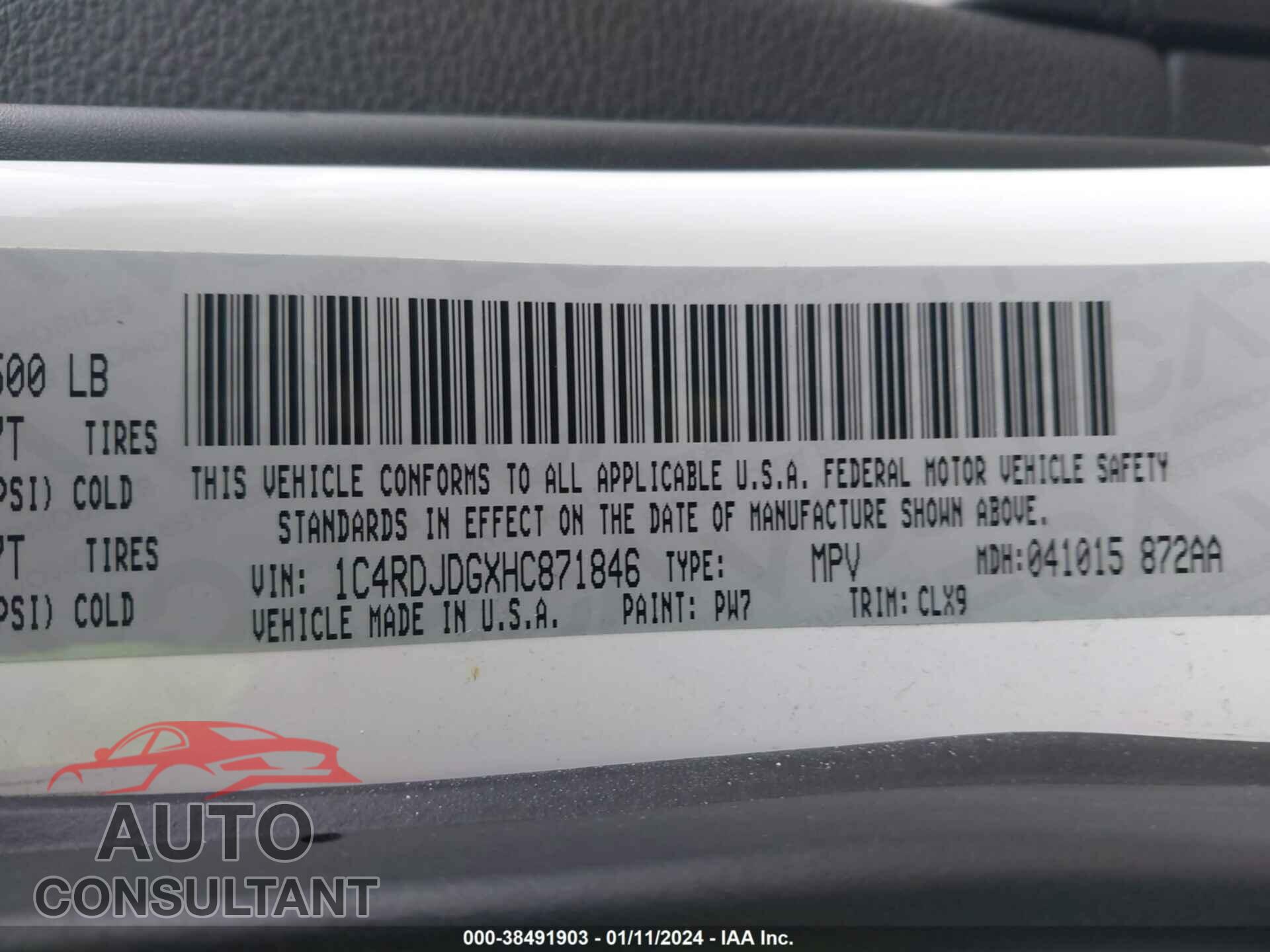 DODGE DURANGO 2017 - 1C4RDJDGXHC871846