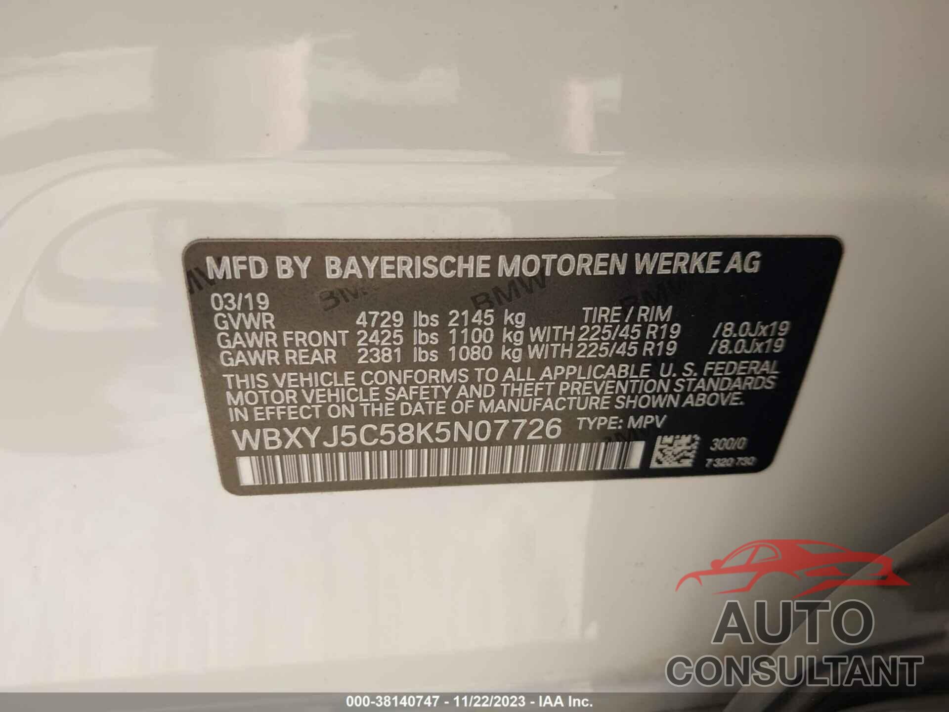 BMW X2 2019 - WBXYJ5C58K5N07726