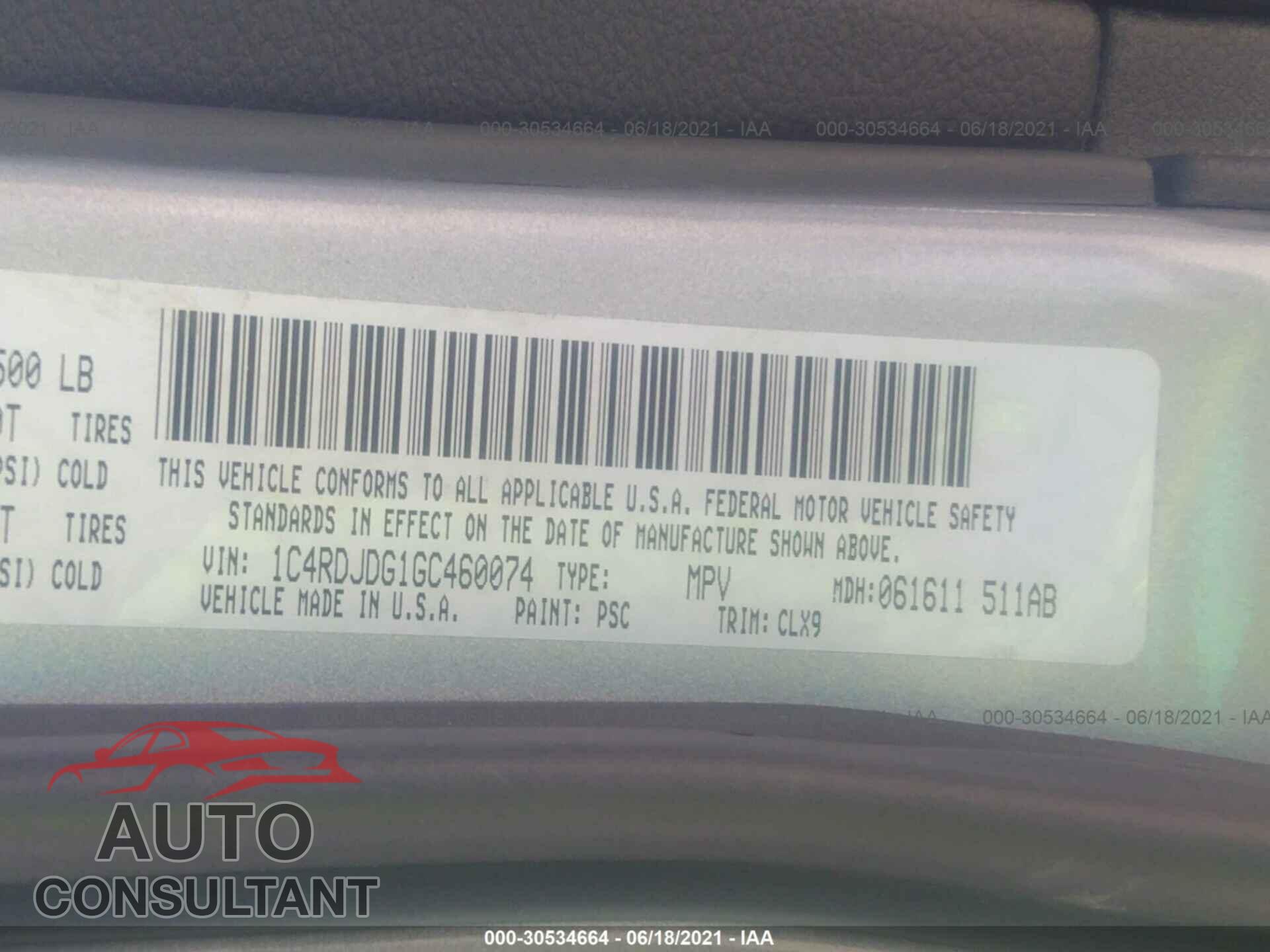 DODGE DURANGO 2016 - 1C4RDJDG1GC460074