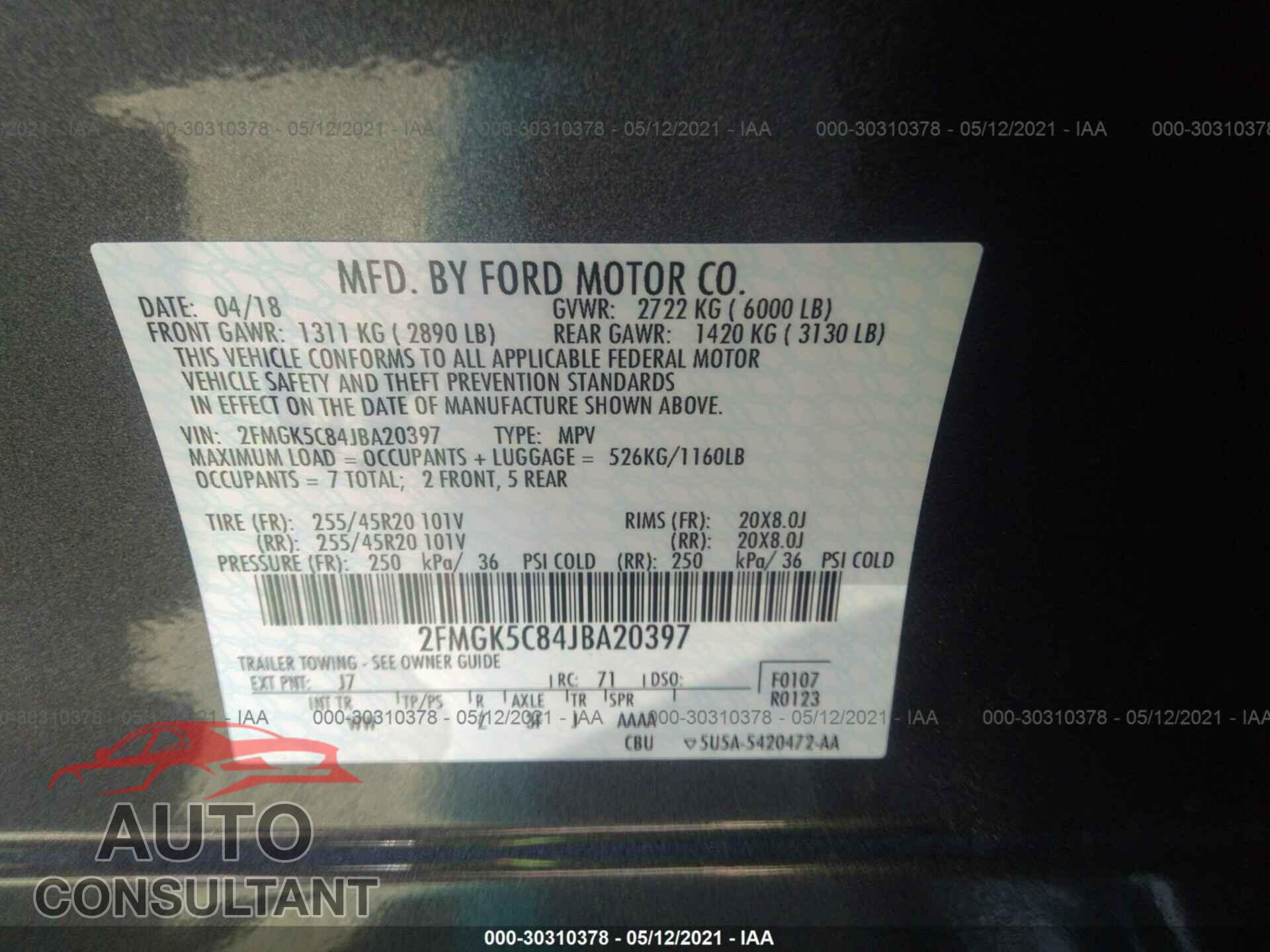 FORD FLEX 2018 - 2FMGK5C84JBA20397