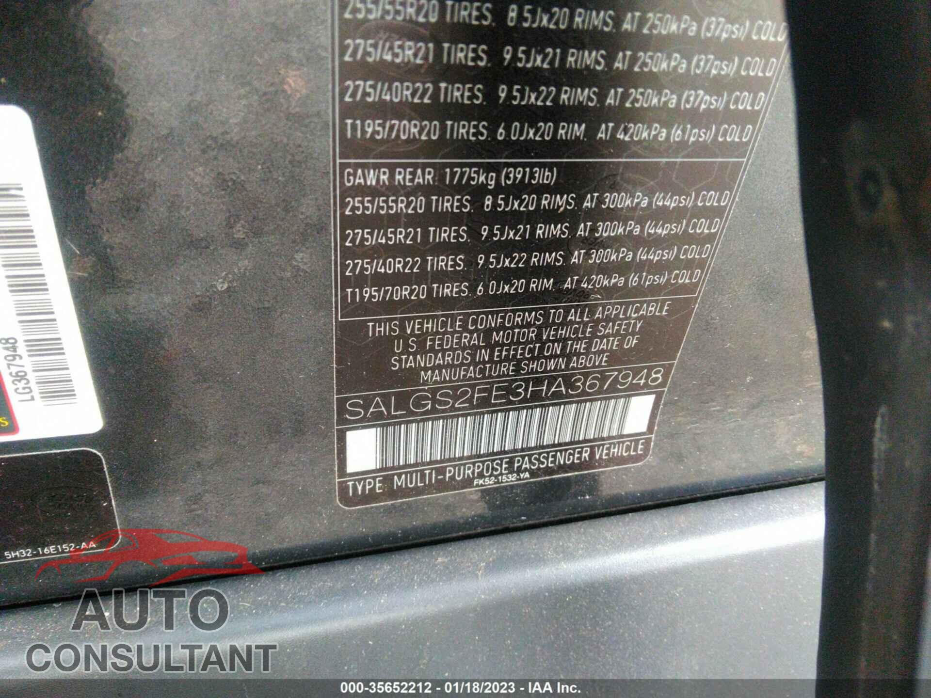 LAND ROVER RANGE ROVER 2017 - SALGS2FE3HA367948