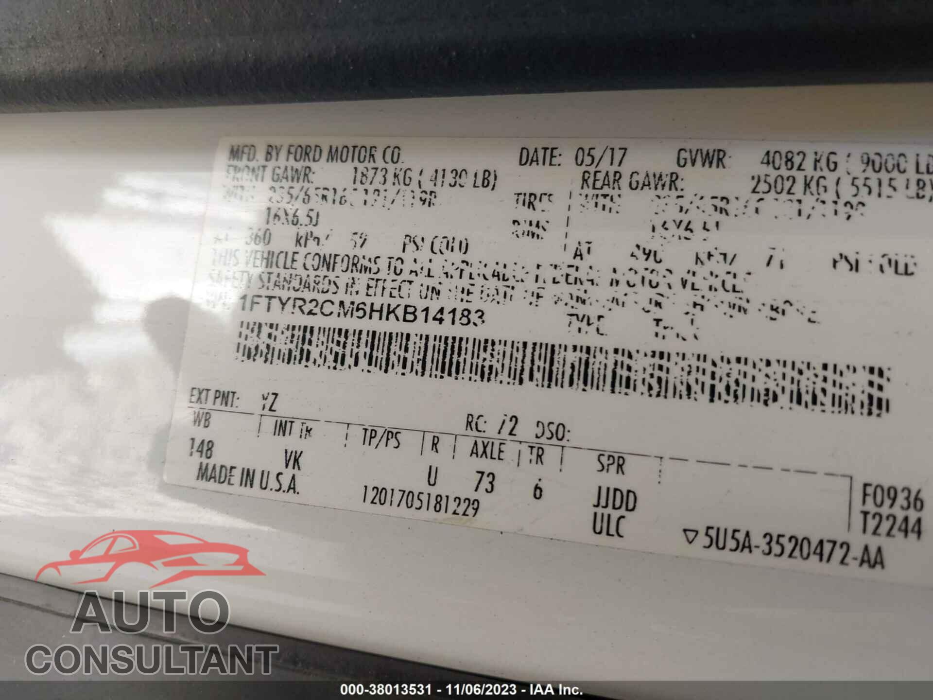 FORD TRANSIT 2017 - 1FTYR2CM6HKB14183