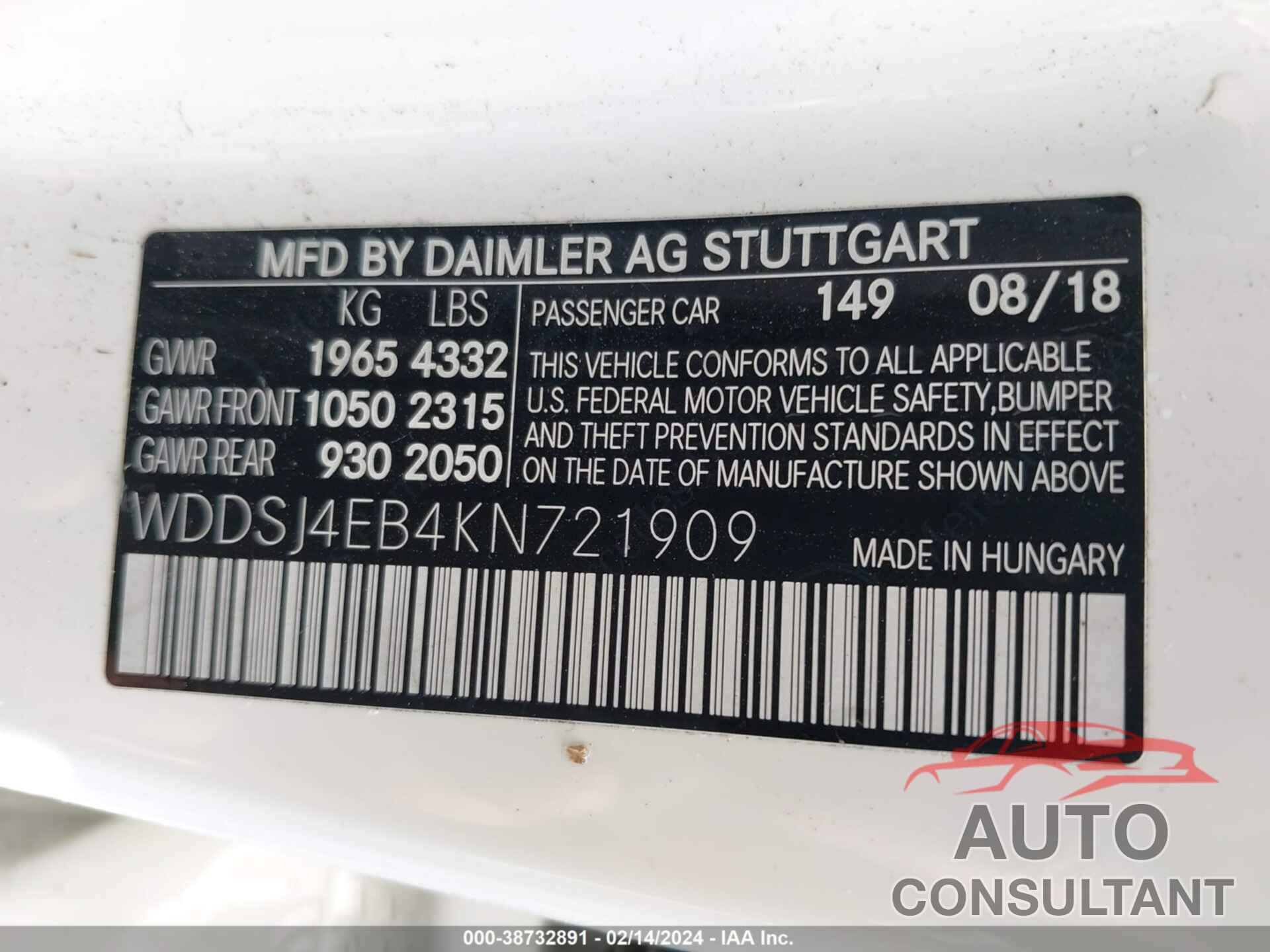 MERCEDES-BENZ CLA 250 2019 - WDDSJ4EB4KN721909