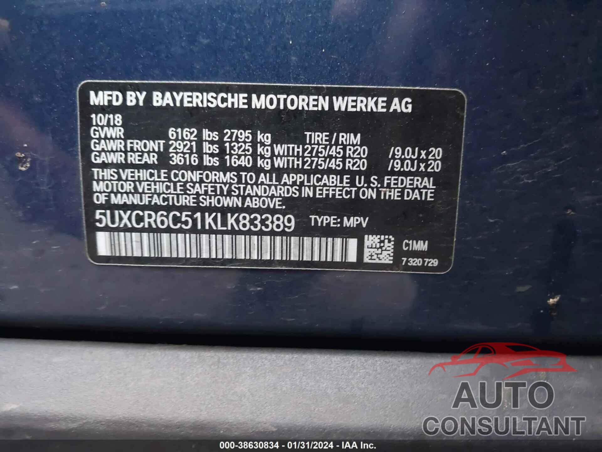 BMW X5 2019 - 5UXCR6C51KLK83389