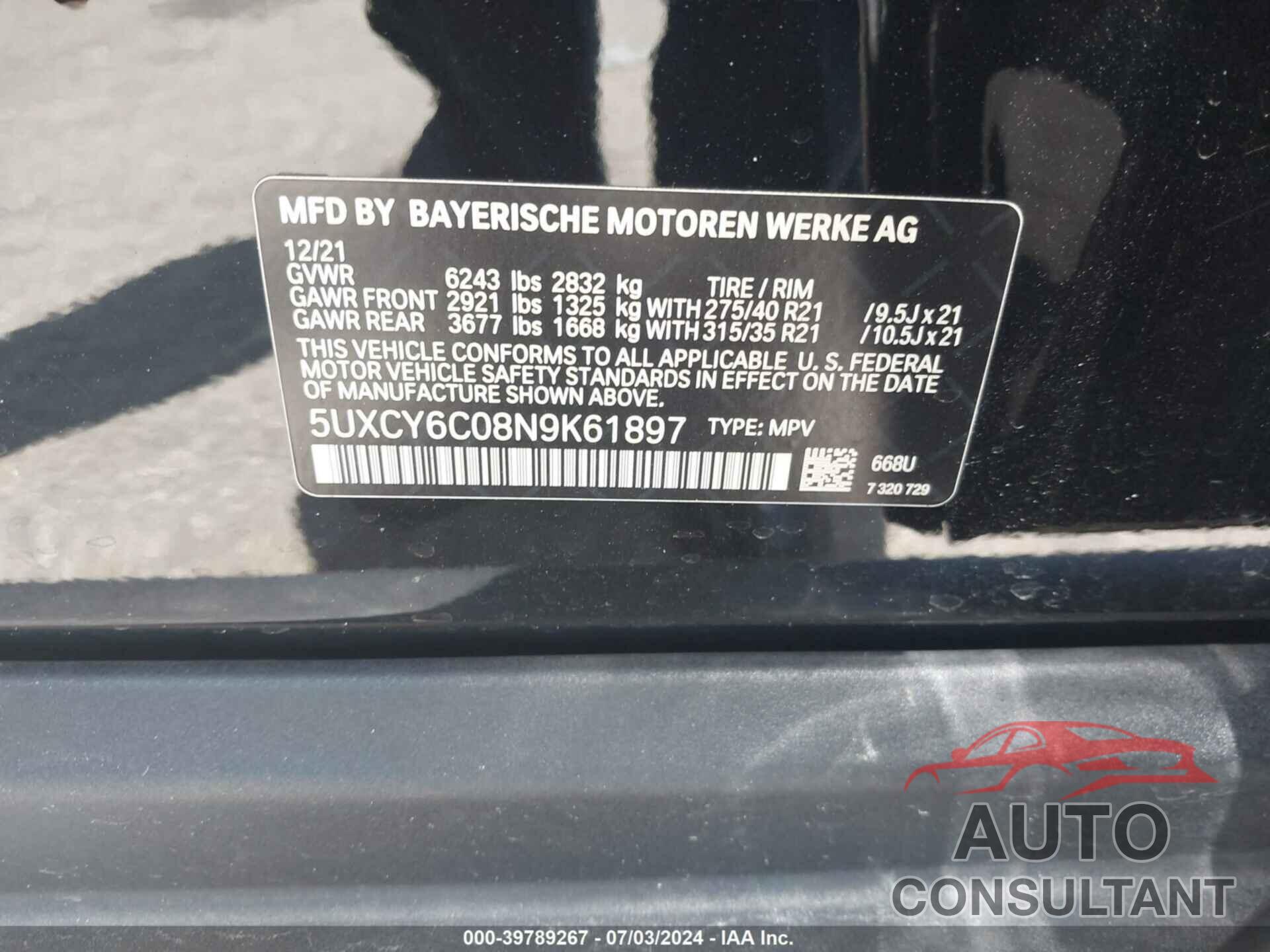 BMW X6 2022 - 5UXCY6C08N9K61897