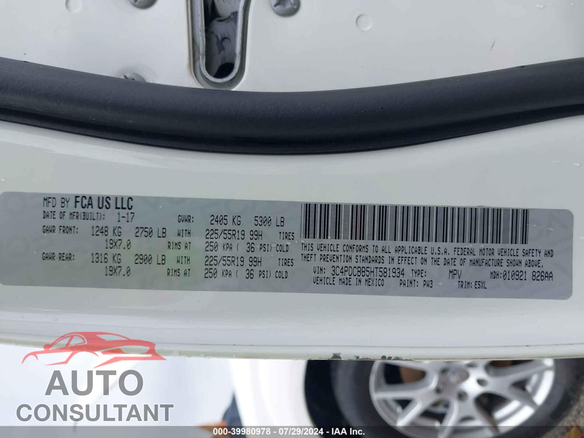 DODGE JOURNEY 2017 - 3C4PDCBB5HT581934