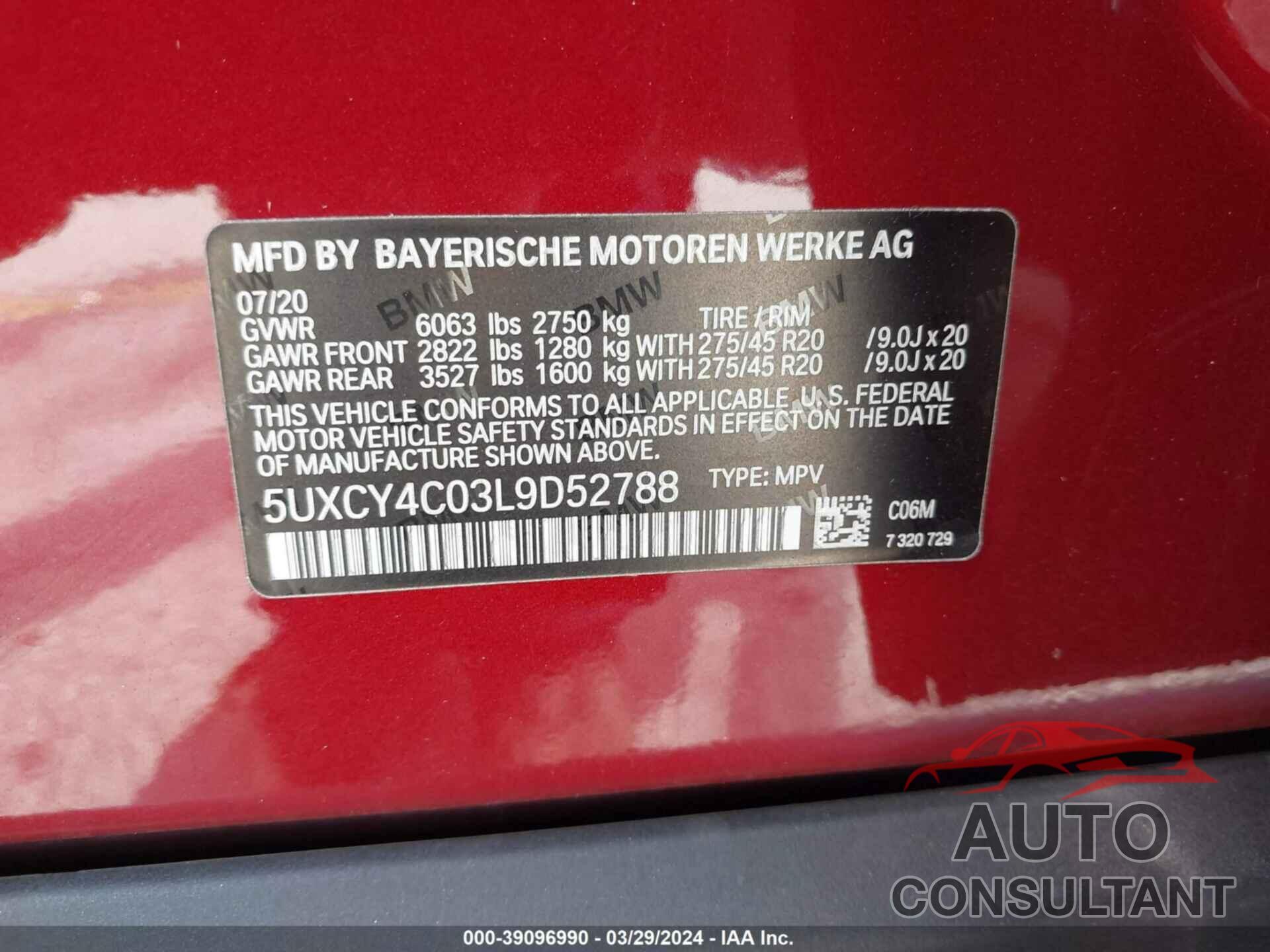 BMW X6 2020 - 5UXCY4C03L9D52788