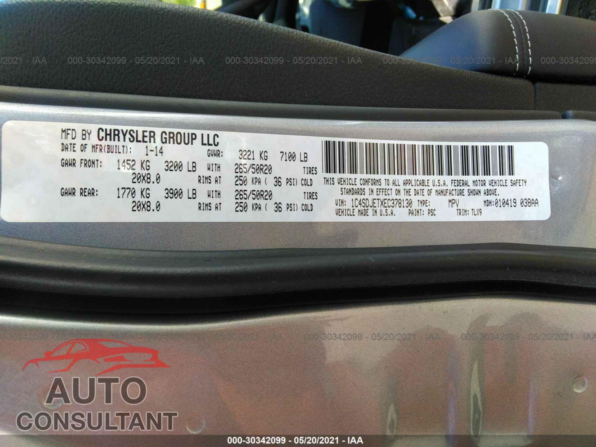 DODGE DURANGO 2014 - 1C4SDJETXEC378130