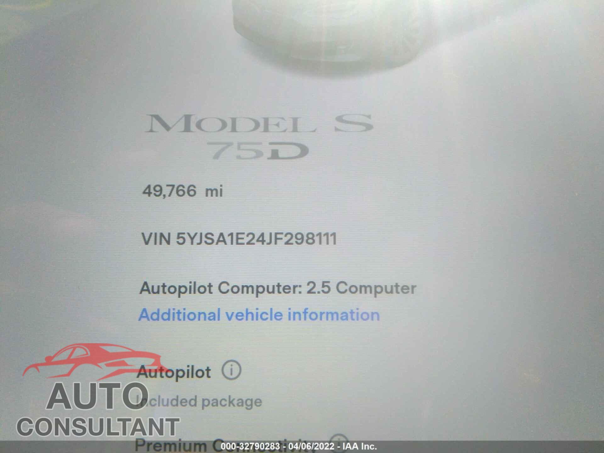 TESLA MODEL S 2018 - 5YJSA1E24JF298111
