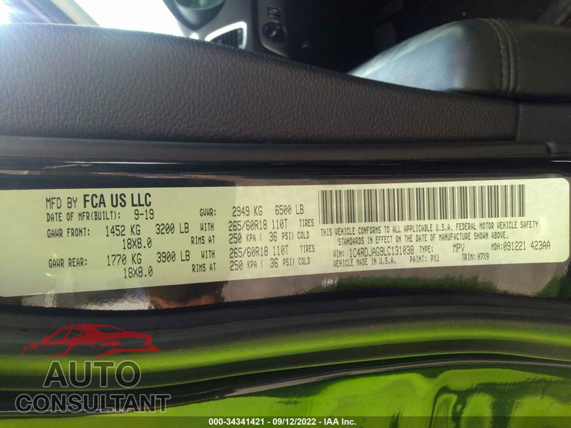 DODGE DURANGO 2020 - 1C4RDJAG9LC131038