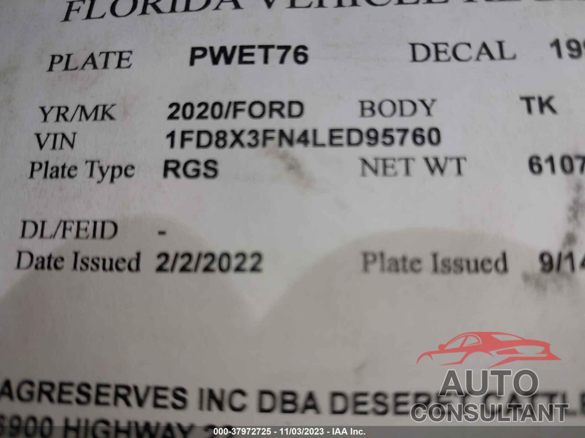 FORD F350 2020 - 1FD8X3FN4LED95760