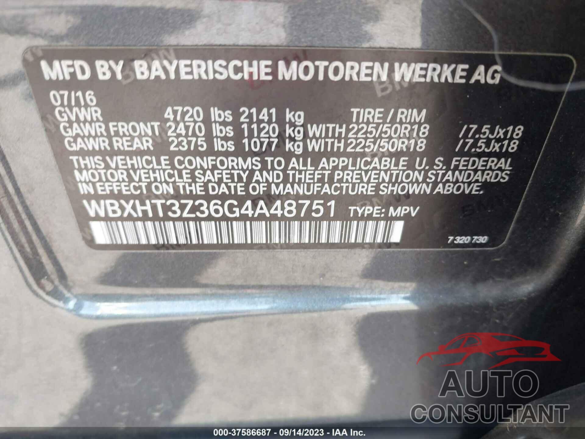 BMW X1 2016 - WBXHT3Z36G4A48751