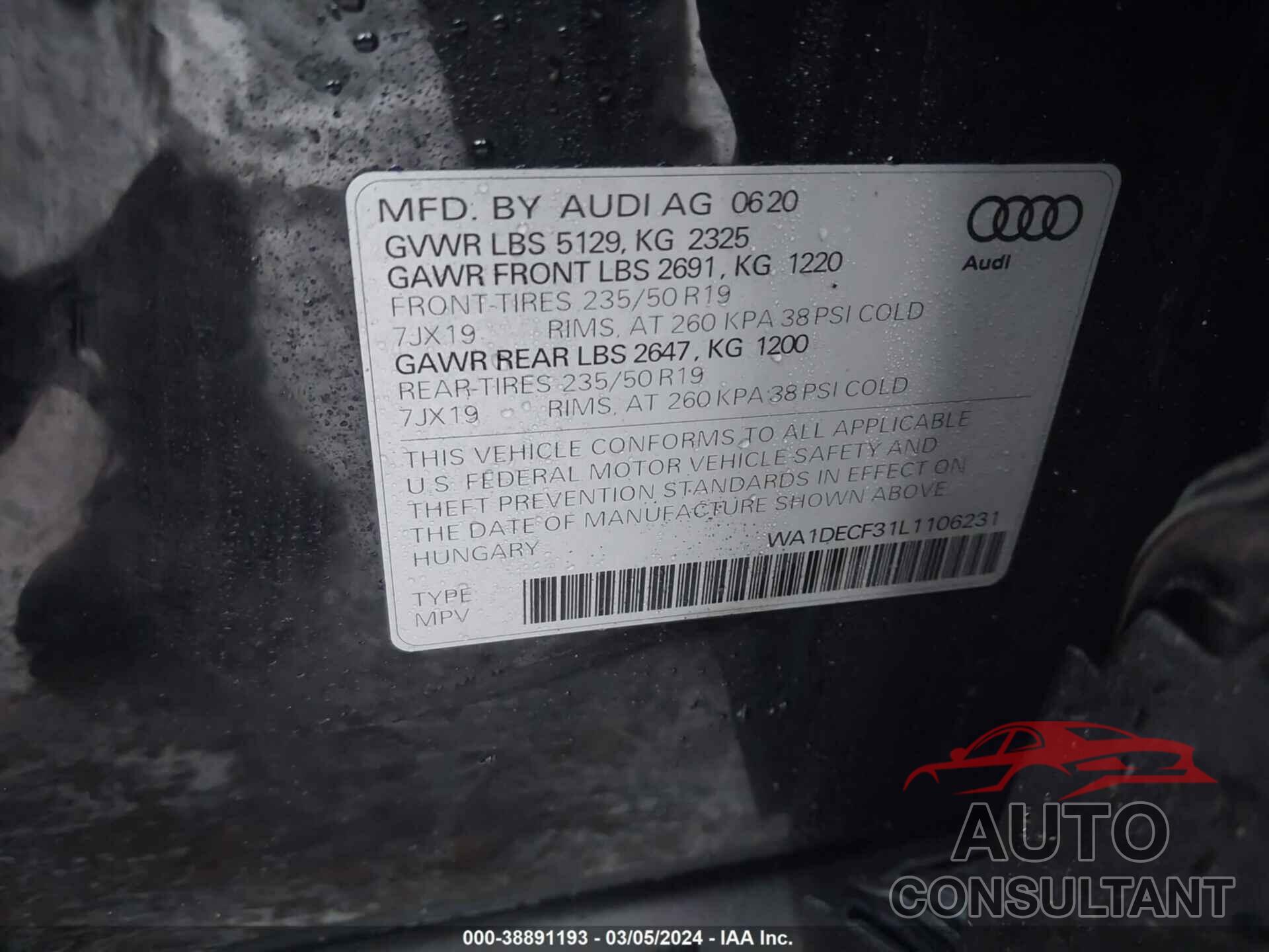 AUDI Q3 2020 - WA1DECF31L1106231