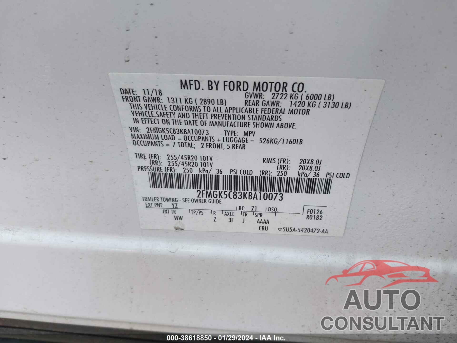 FORD FLEX 2019 - 2FMGK5C83KBA10073