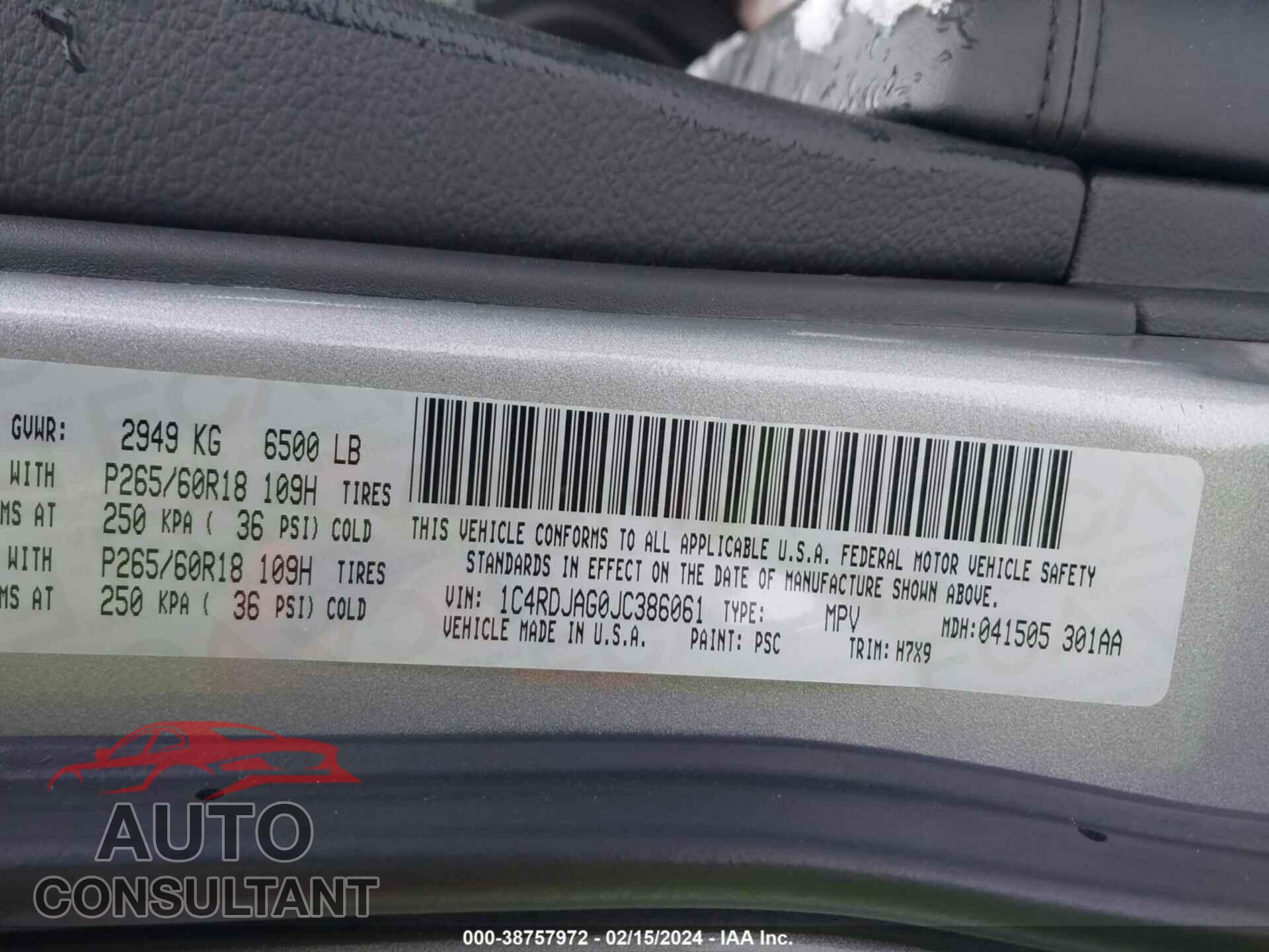 DODGE DURANGO 2018 - 1C4RDJAG0JC386061
