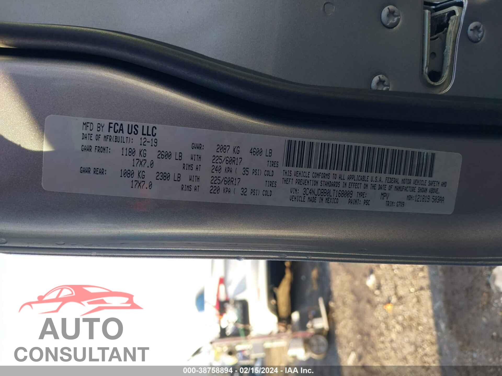 JEEP COMPASS 2020 - 3C4NJDBB0LT168009