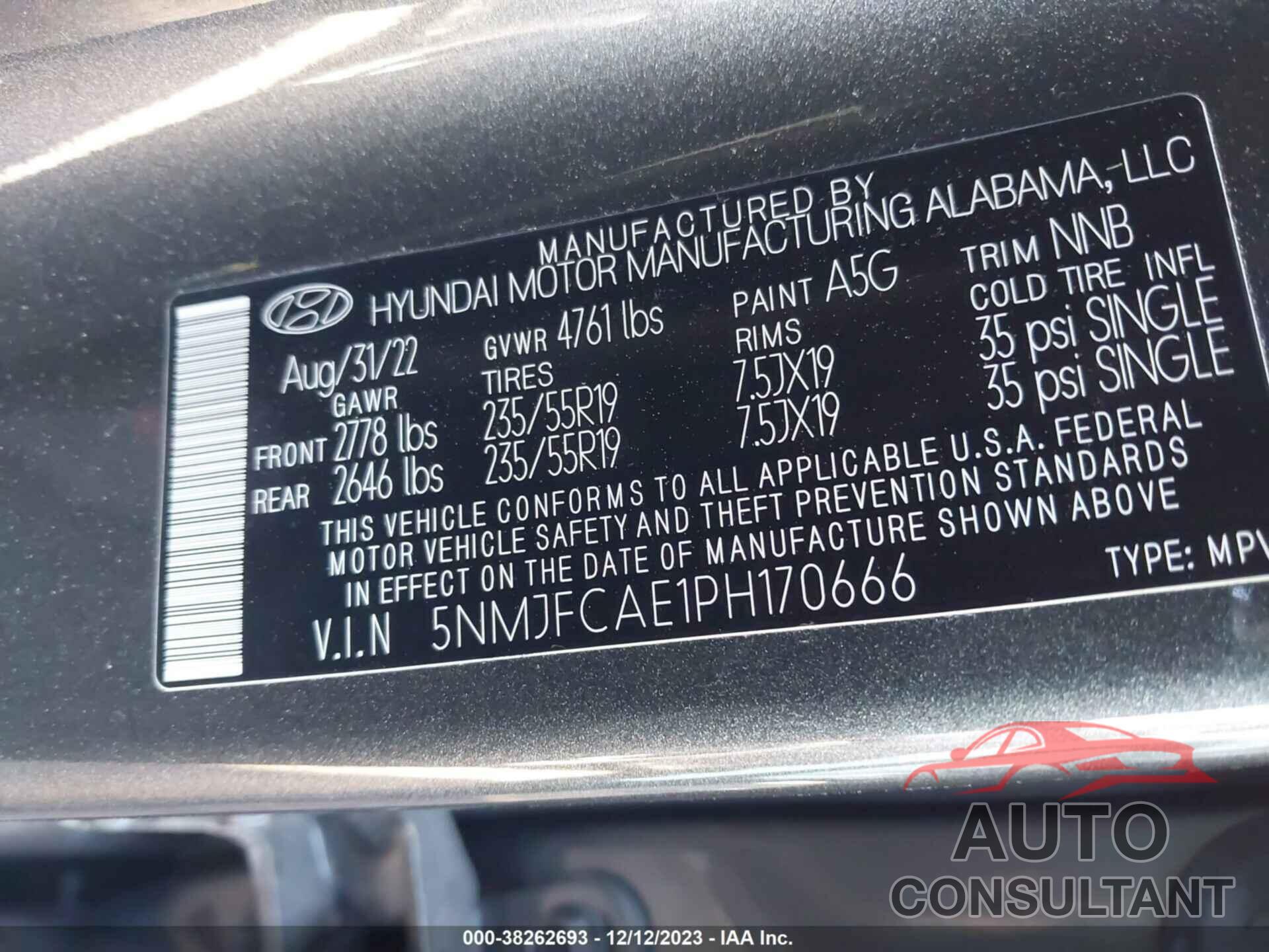 HYUNDAI TUCSON 2023 - 5NMJFCAE1PH170666