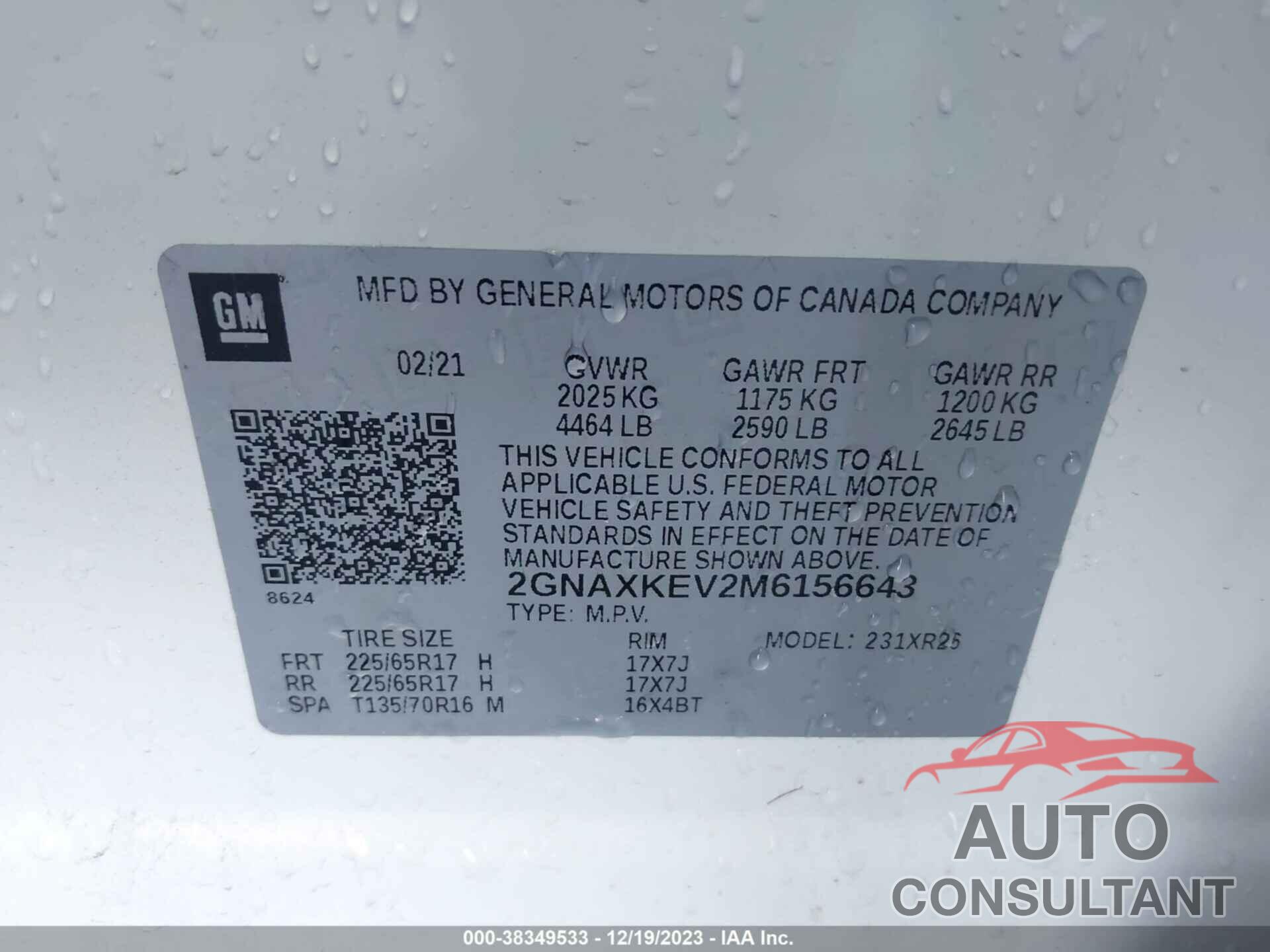 CHEVROLET EQUINOX 2021 - 2GNAXKEV2M6156643