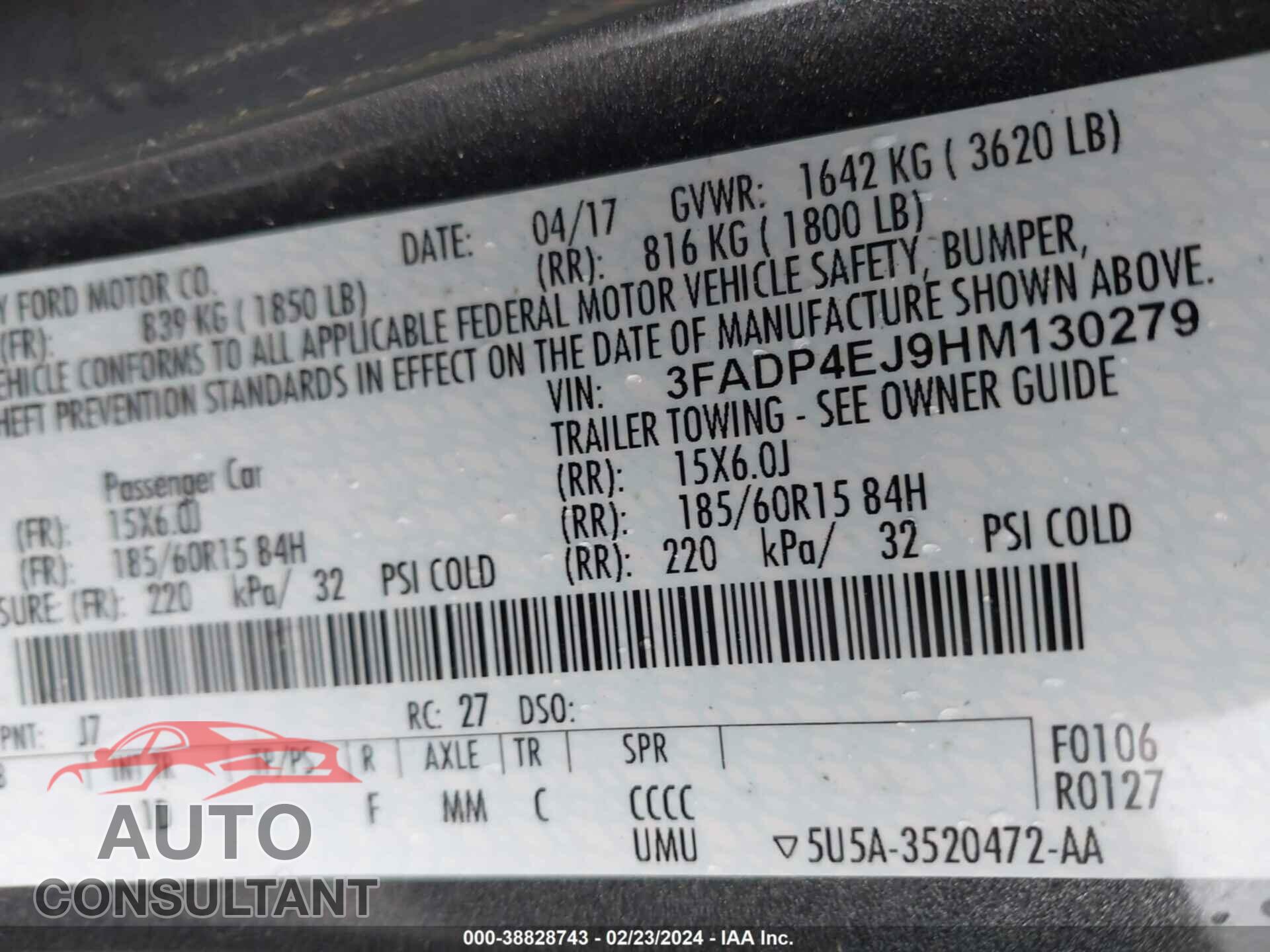 FORD FIESTA 2017 - 3FADP4EJ9HM130279