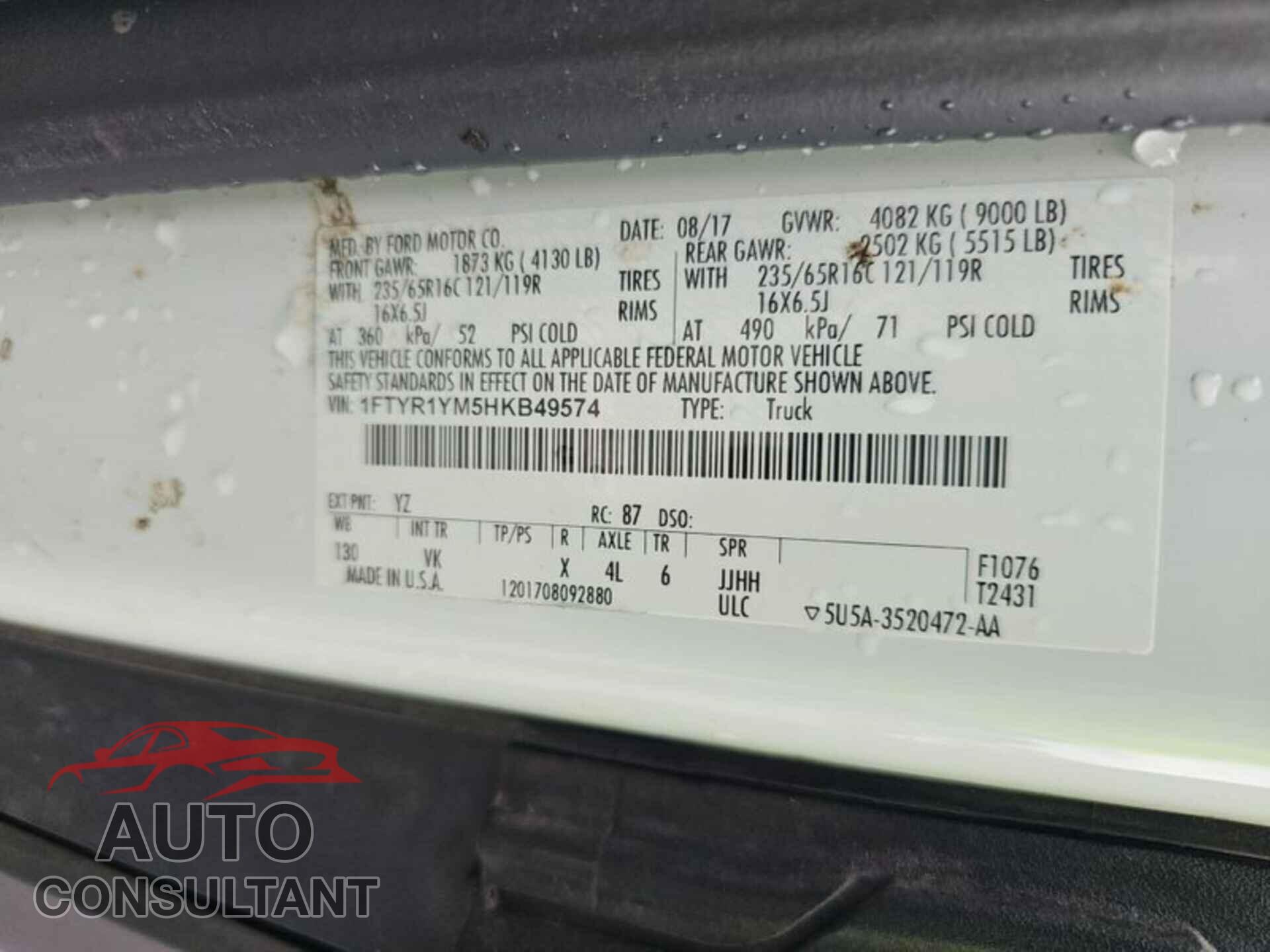 FORD TRANSIT 2017 - 1FTYR1YM5HKB49574