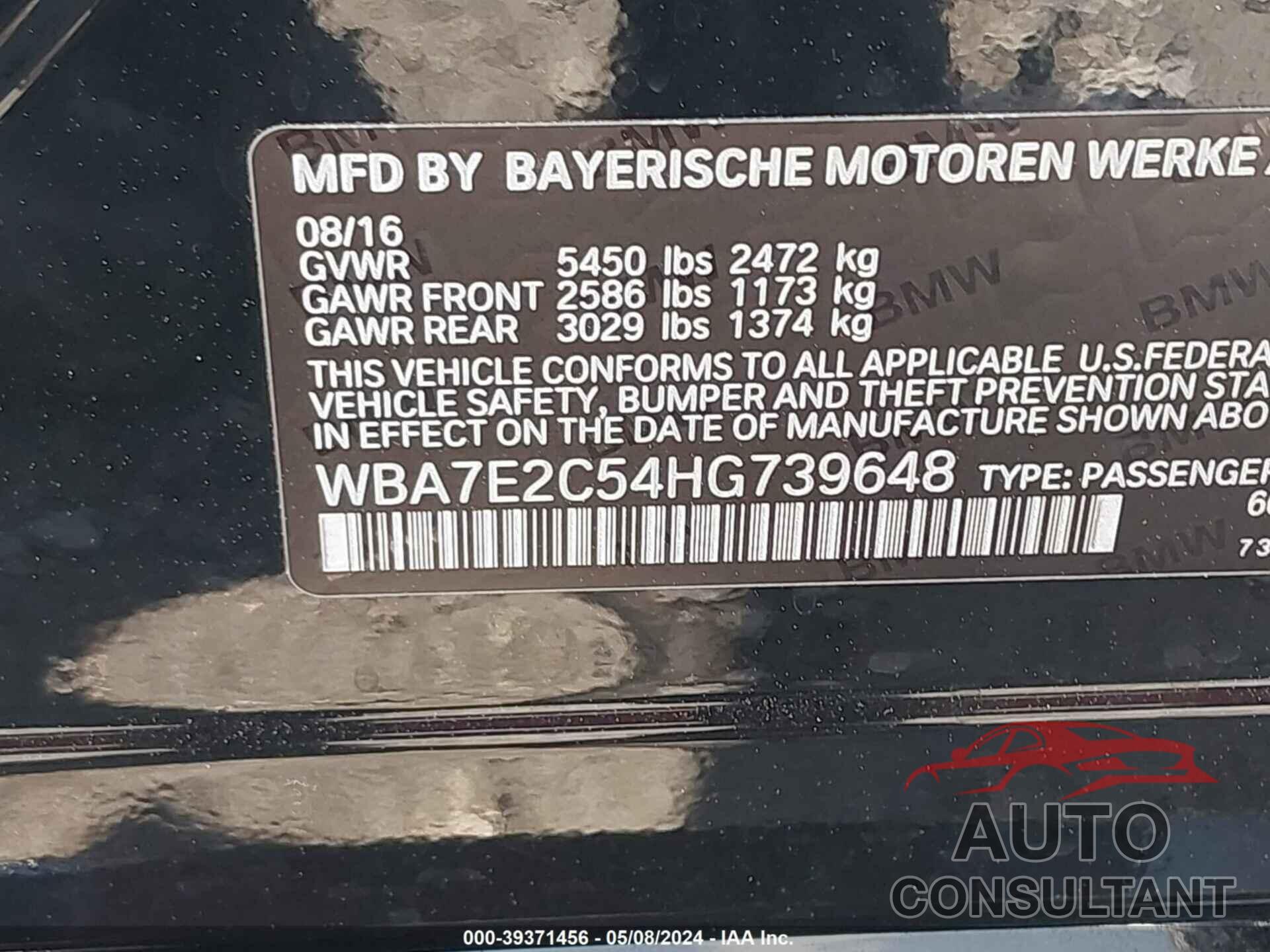 BMW 740I 2017 - WBA7E2C54HG739648