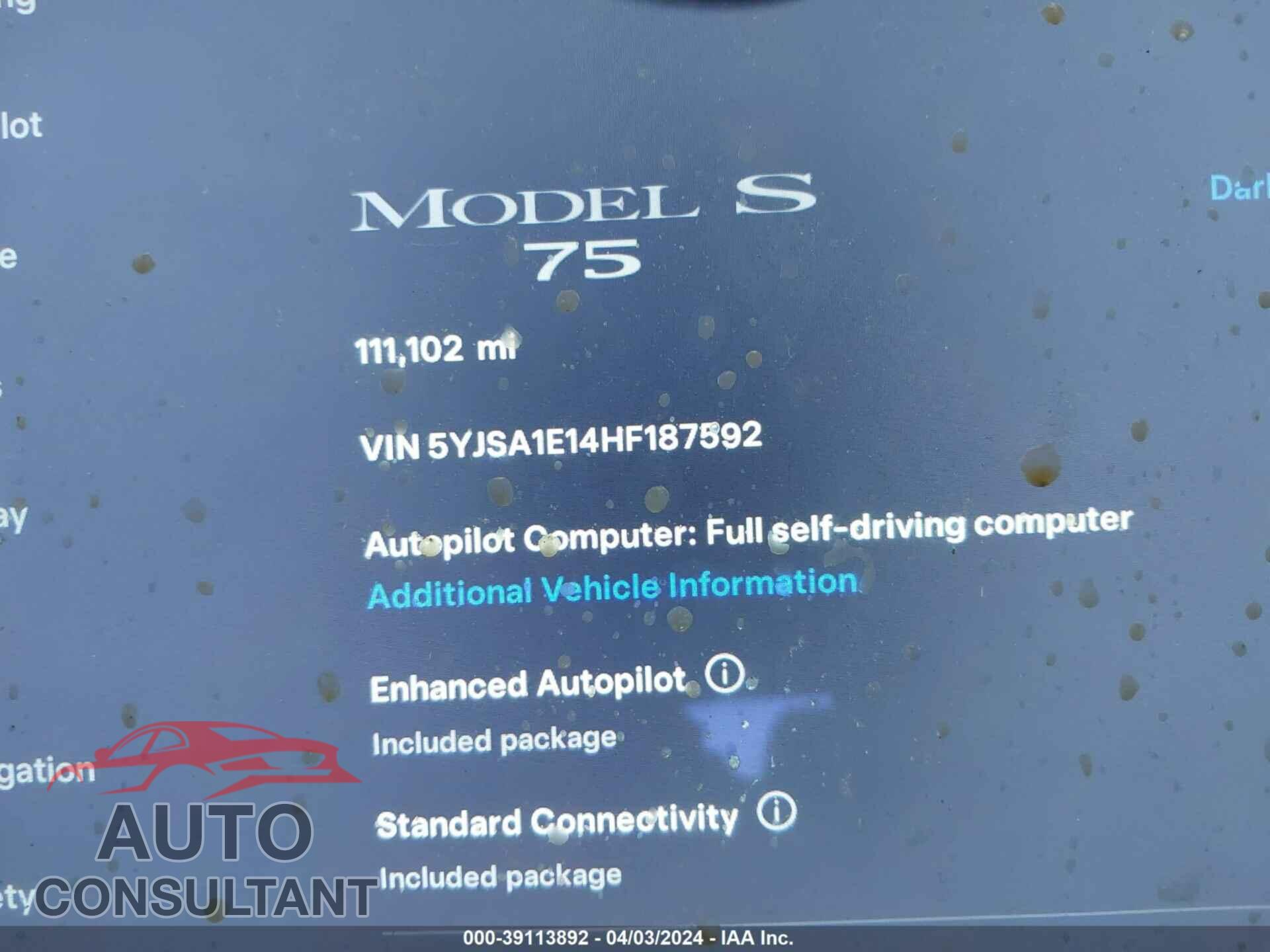TESLA MODEL S 2017 - 5YJSA1E14HF187592