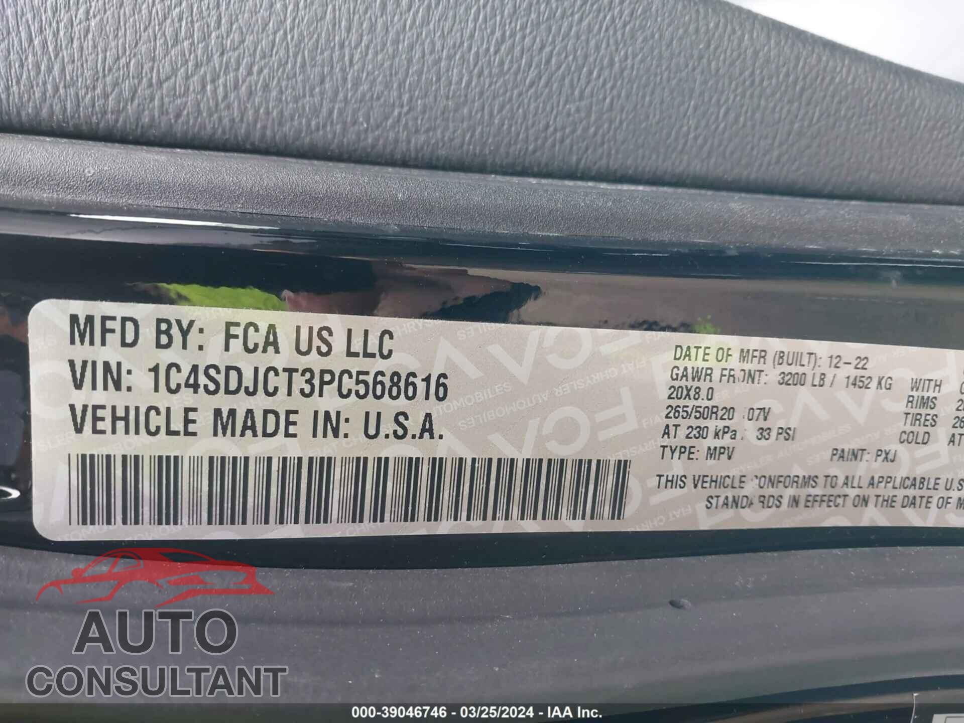 DODGE DURANGO 2023 - 1C4SDJCT3PC568616