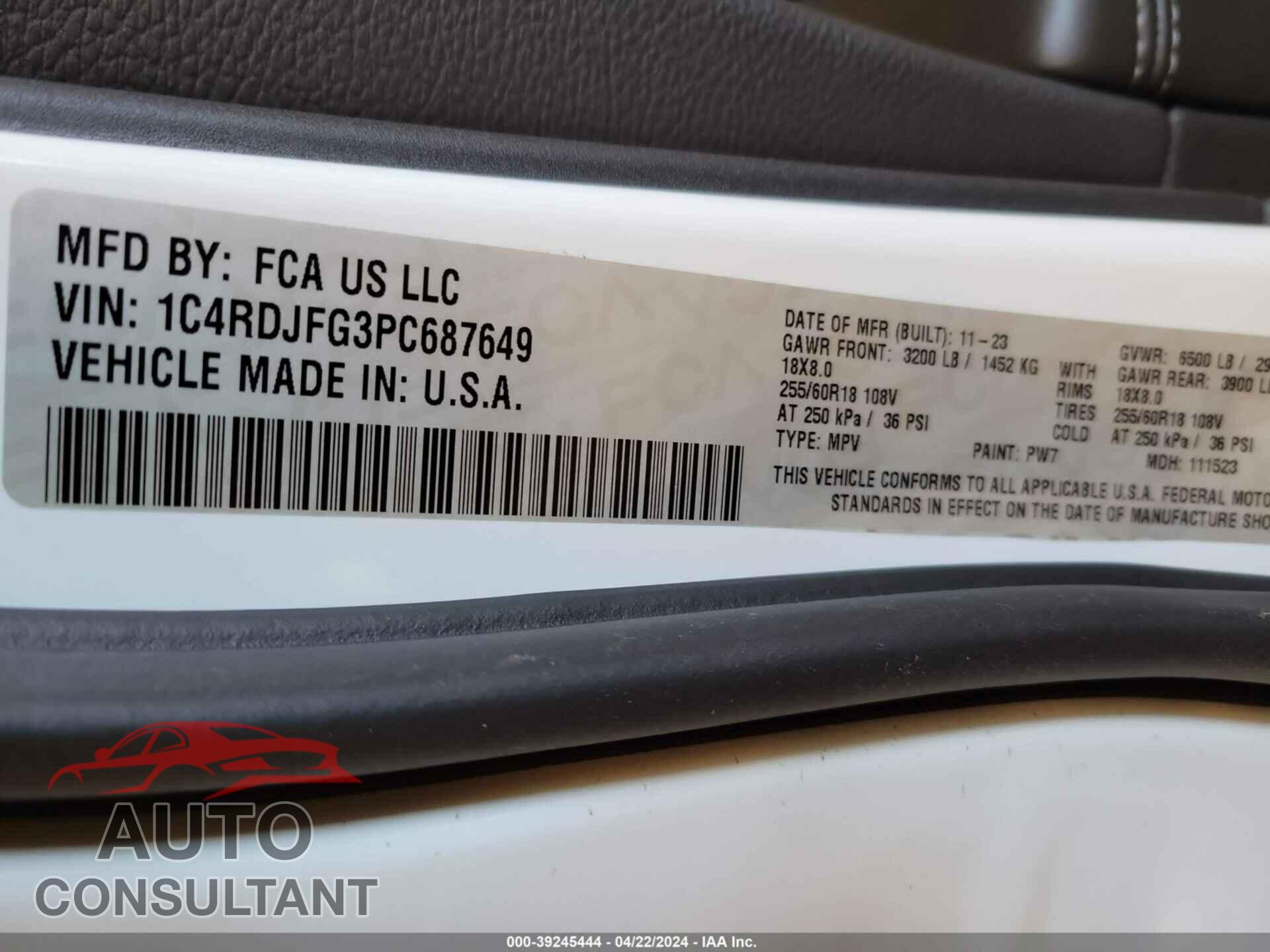 DODGE DURANGO 2023 - 1C4RDJFG3PC687649