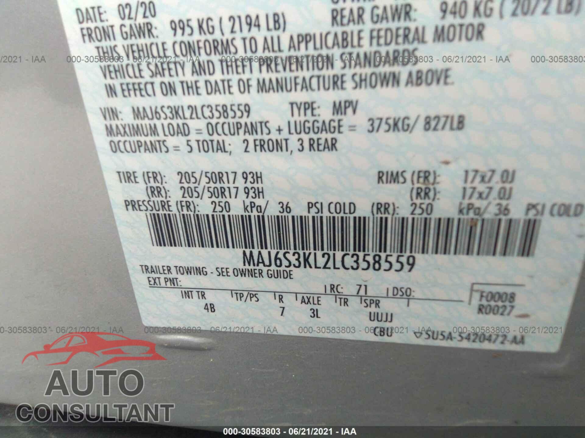 FORD ECOSPORT 2020 - MAJ6S3KL2LC358559