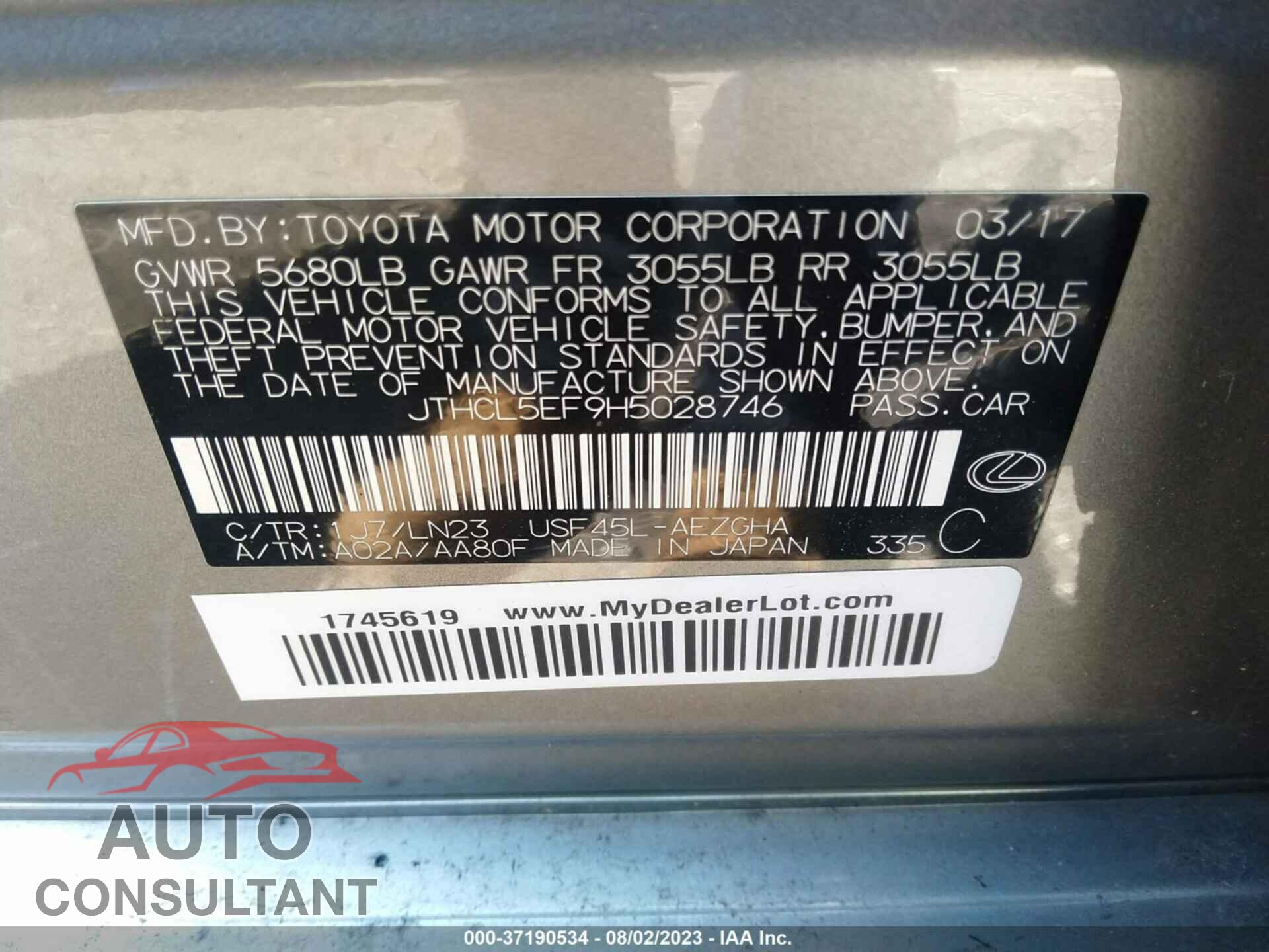 LEXUS LS 460 2017 - JTHCL5EF9H5028746
