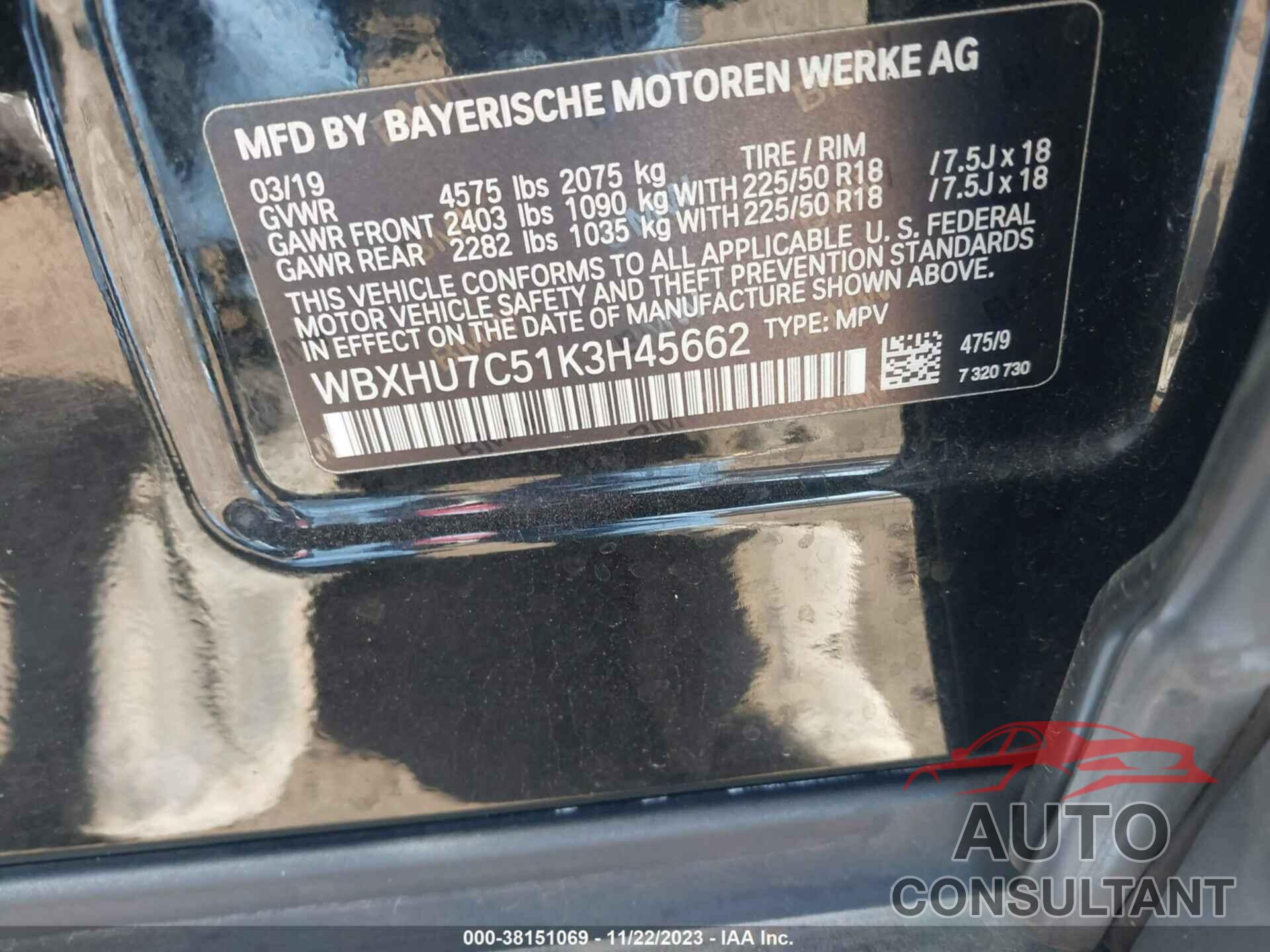 BMW X1 2019 - WBXHU7C51K3H45662