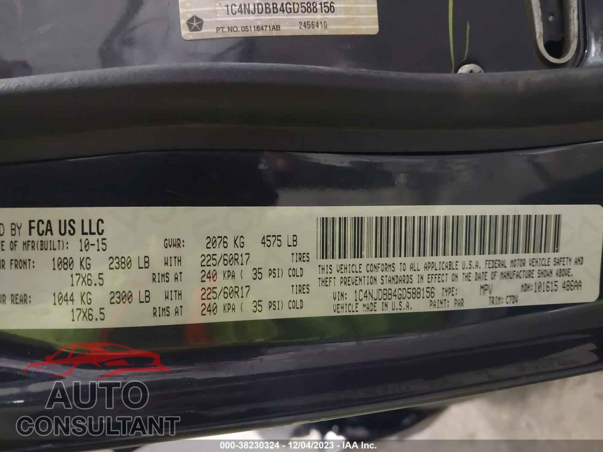 JEEP COMPASS 2016 - 1C4NJDBB4GD588156